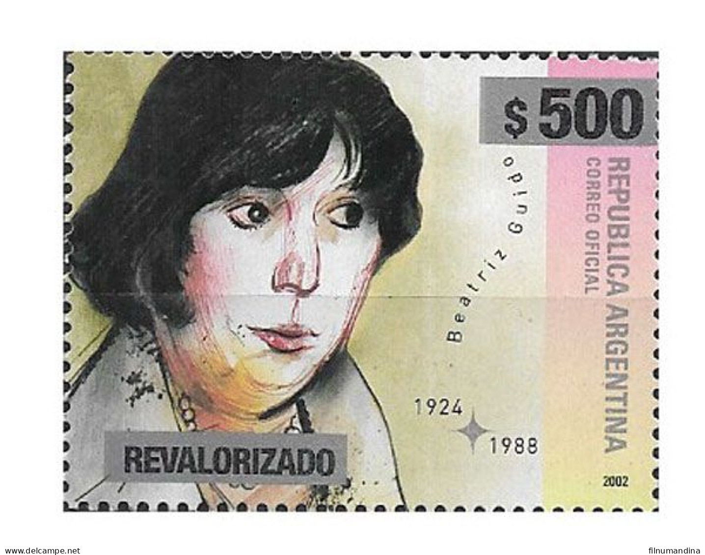 #75351 ARGENTINA 2023 NEW EMERGENCY OVERPRINTED REVALORIZADO DEF. 500 Ps WRITER BEATRIZ GUIDO BL OF 4 MNH - Unused Stamps