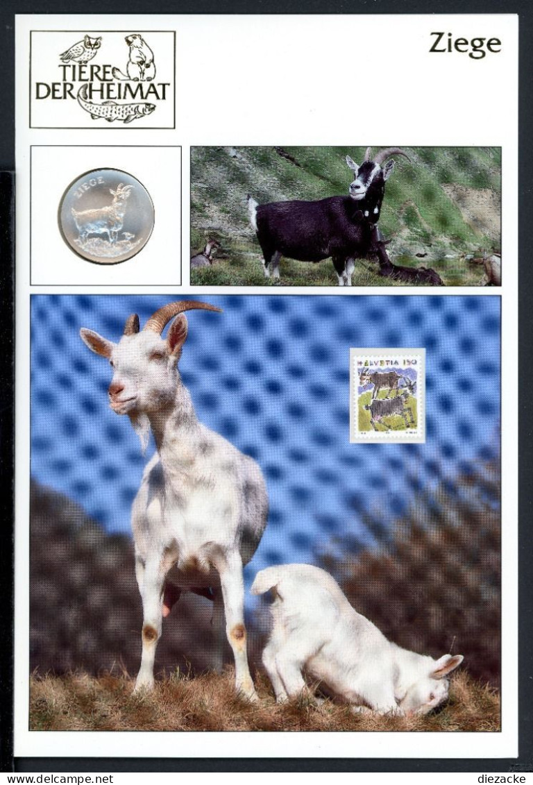 Schweiz Medaillenblatt Tiere Der Heimat Ziege Medaille Feinsilber (RH25 - Other & Unclassified