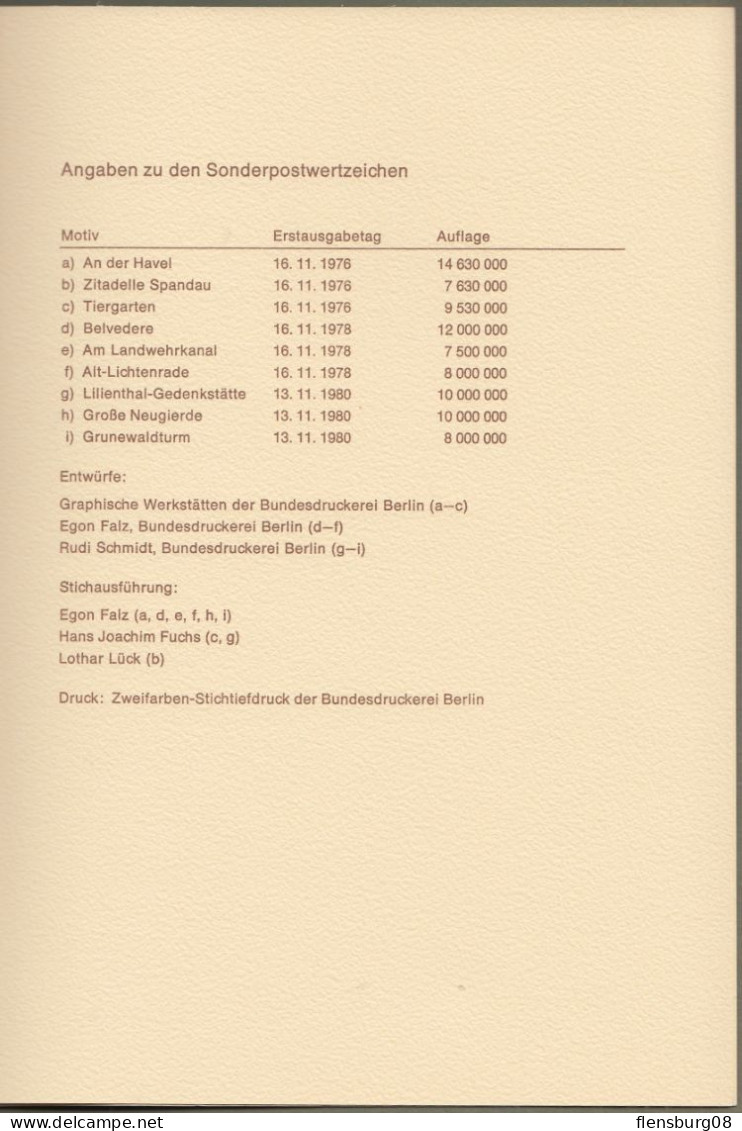 Berlin: minister booklet - Ministerbuch - Ministerheft Mi.-Nr. 529-636 ** : " Berliner Ansichten 1980 "