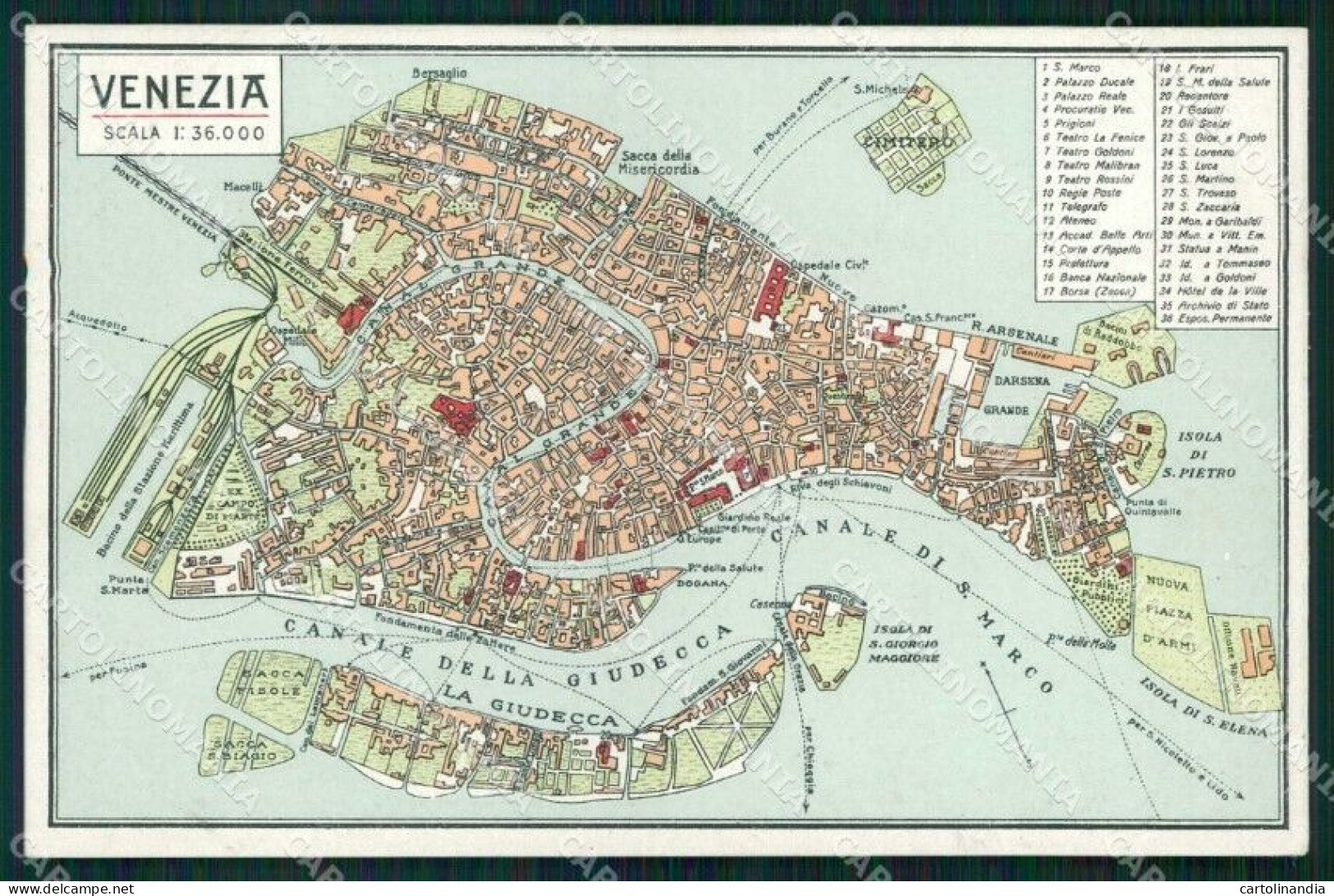 Venezia Città Mappa Geografica Cartolina RT7360 - Venezia (Venice)