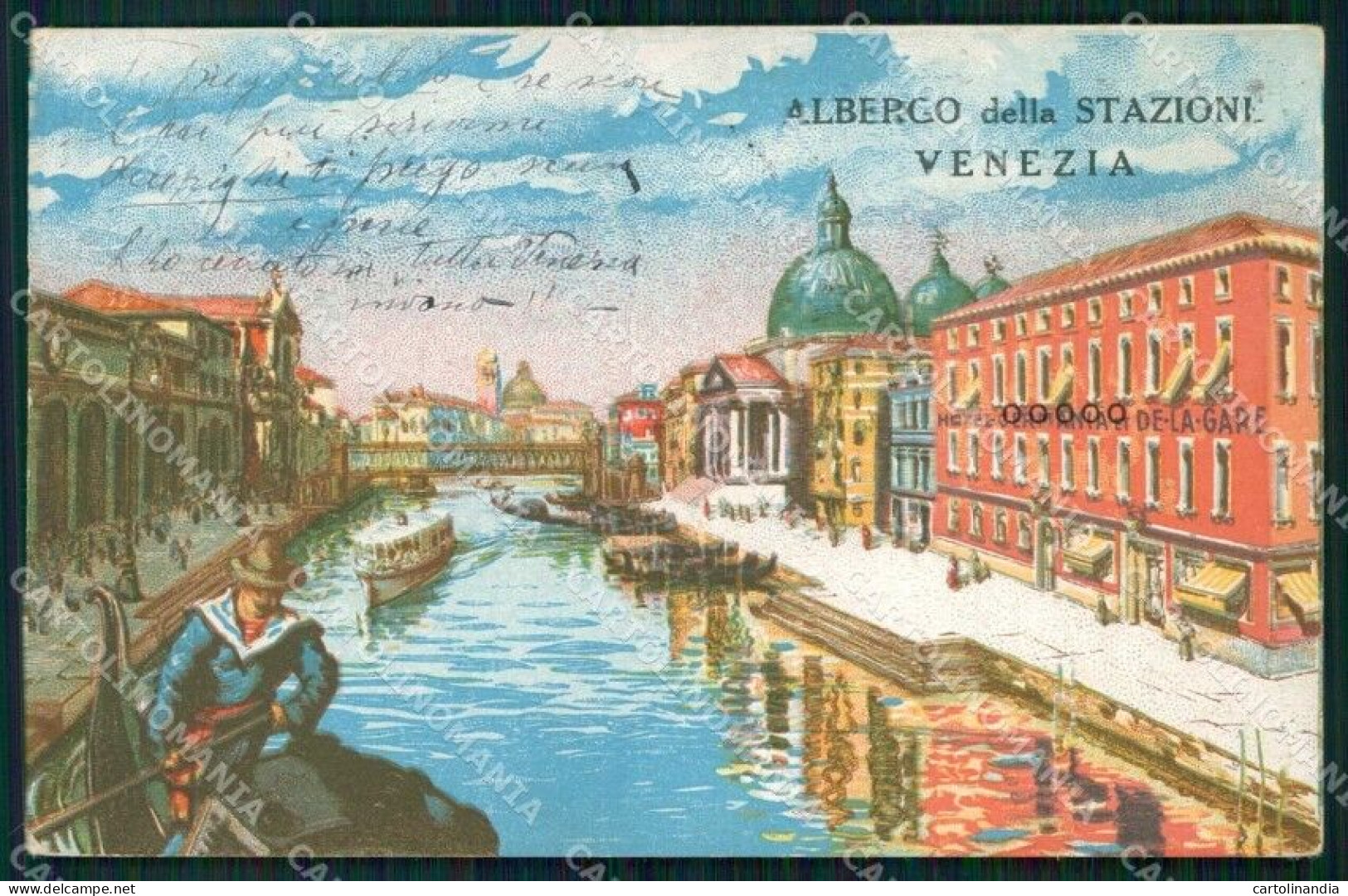 Venezia Città Albergo Della Stazione Barche Illustratori Cartolina RT7857 - Venezia (Venice)