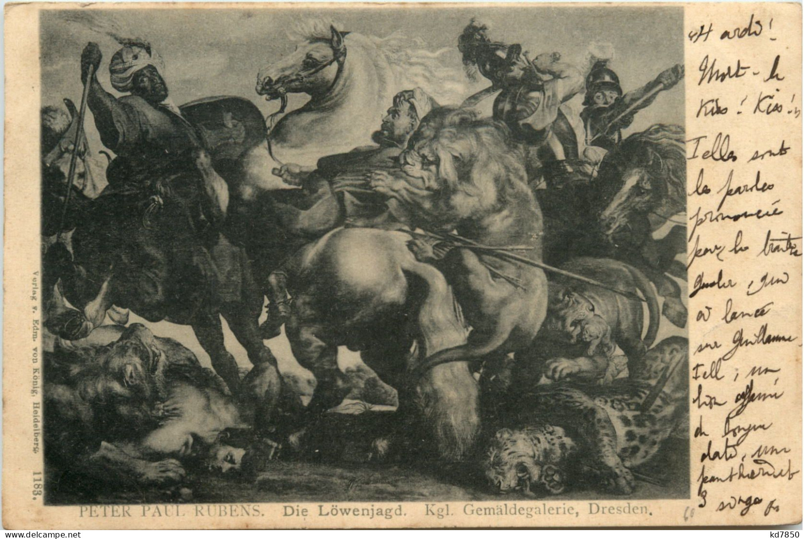 Künstlerkarte Rubens - Löwenjagd - Hunting