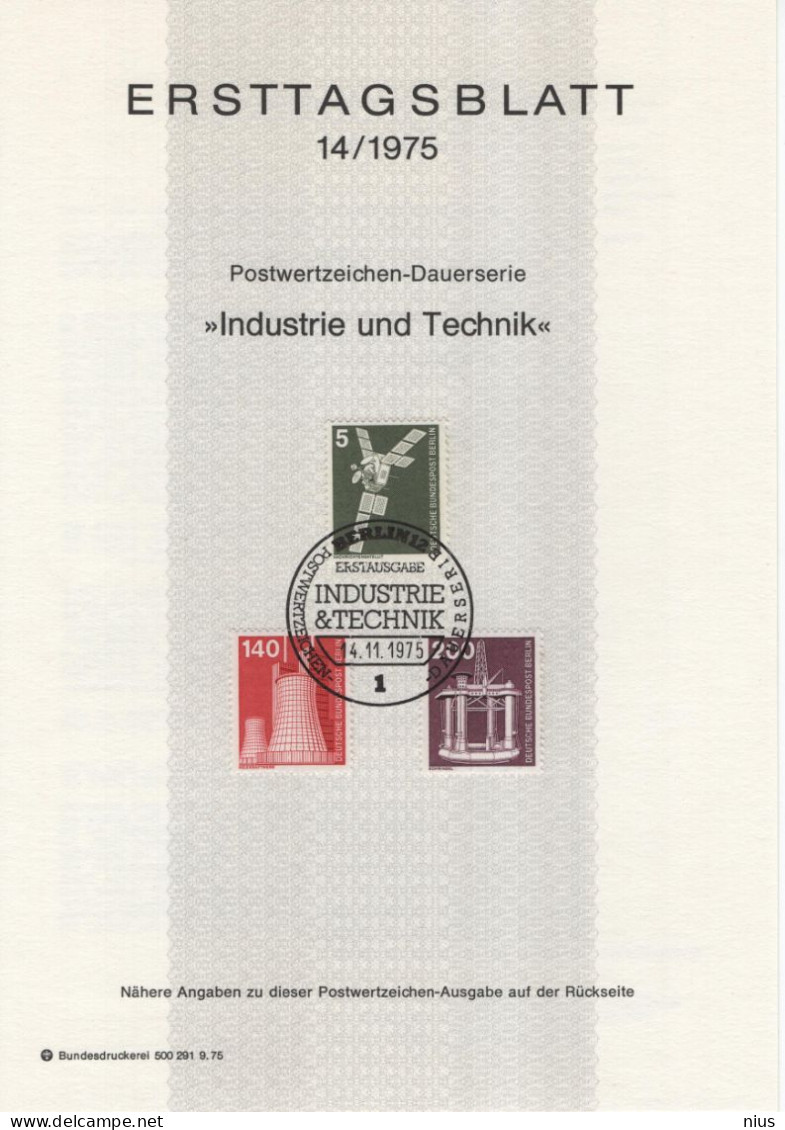 Germany Deutschland 1975-14 ETB ERSTTAGSBLATT "Industrie Und Technik" Satellite, First Day Sheet, Berlin - 1974-1980