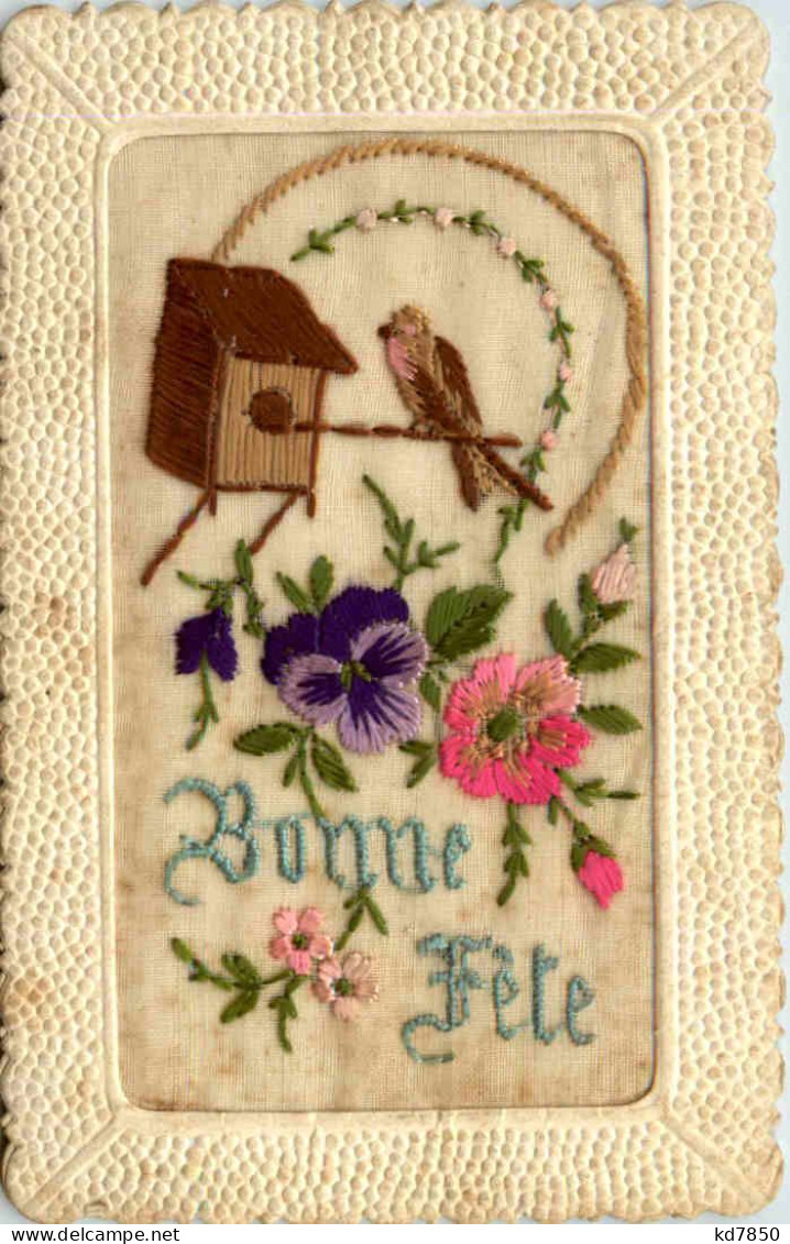 Bestickte Karte - Bonne Fete - Embroidered