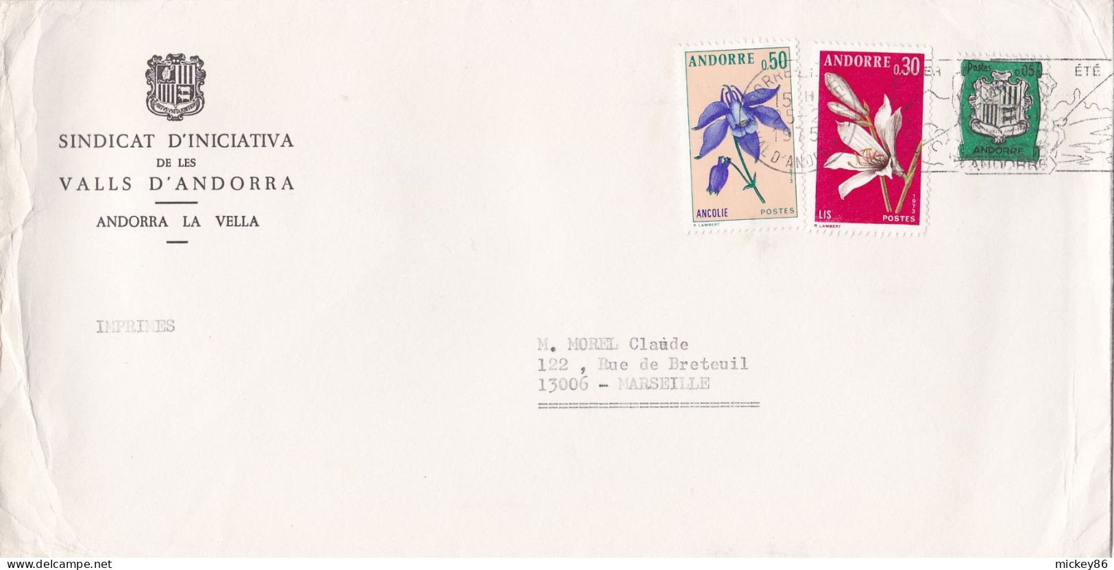 Andorre -1975 - Lettre ANDORRE LA VIEILLE Pour MARSEILLE-13 (France)..timbres Sur Lettre , Cachet - Briefe U. Dokumente