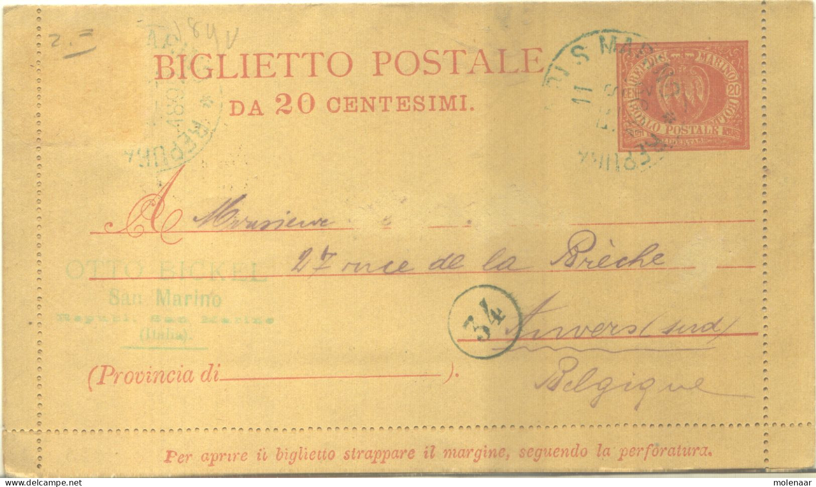 Postzegels > Europa > San Marino > Postwaardestukken  Vouwbrief Gebruikt (16834) - Enteros Postales