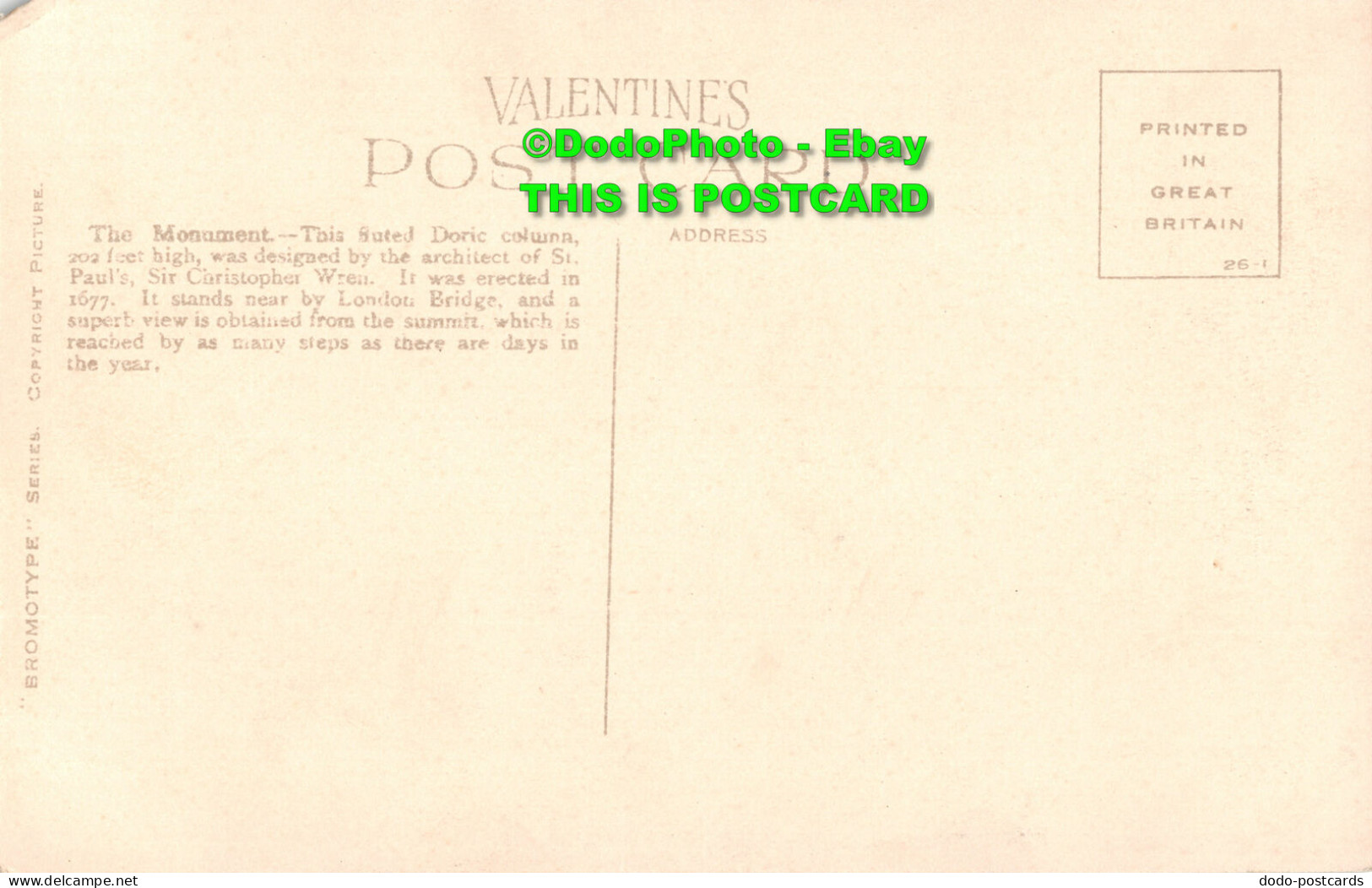 R408573 London. The Monument. Valentine. Bromotype - Other & Unclassified