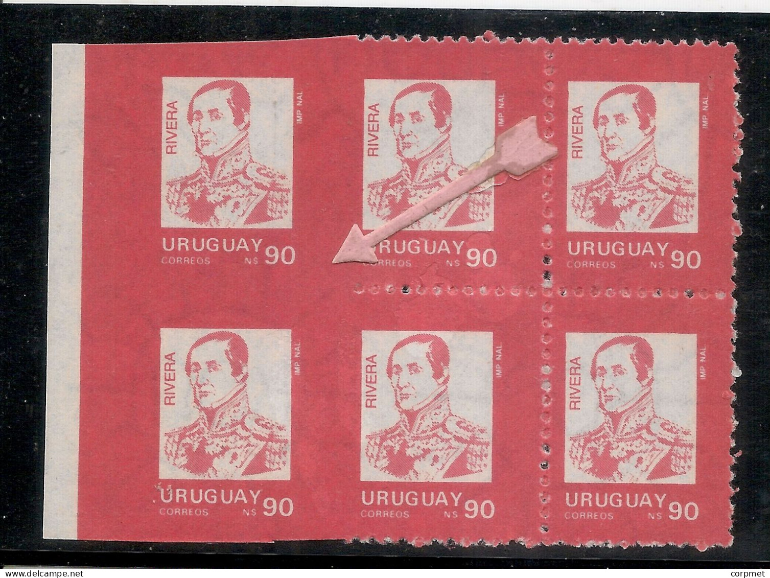 URUGUAY HEROES NACIONALES Block De 6 MNH Con Variedad IMPERFORADO VERTICAL Y HORIZONTAL Mixto Con Perf NormalCIARDI 1297 - Uruguay