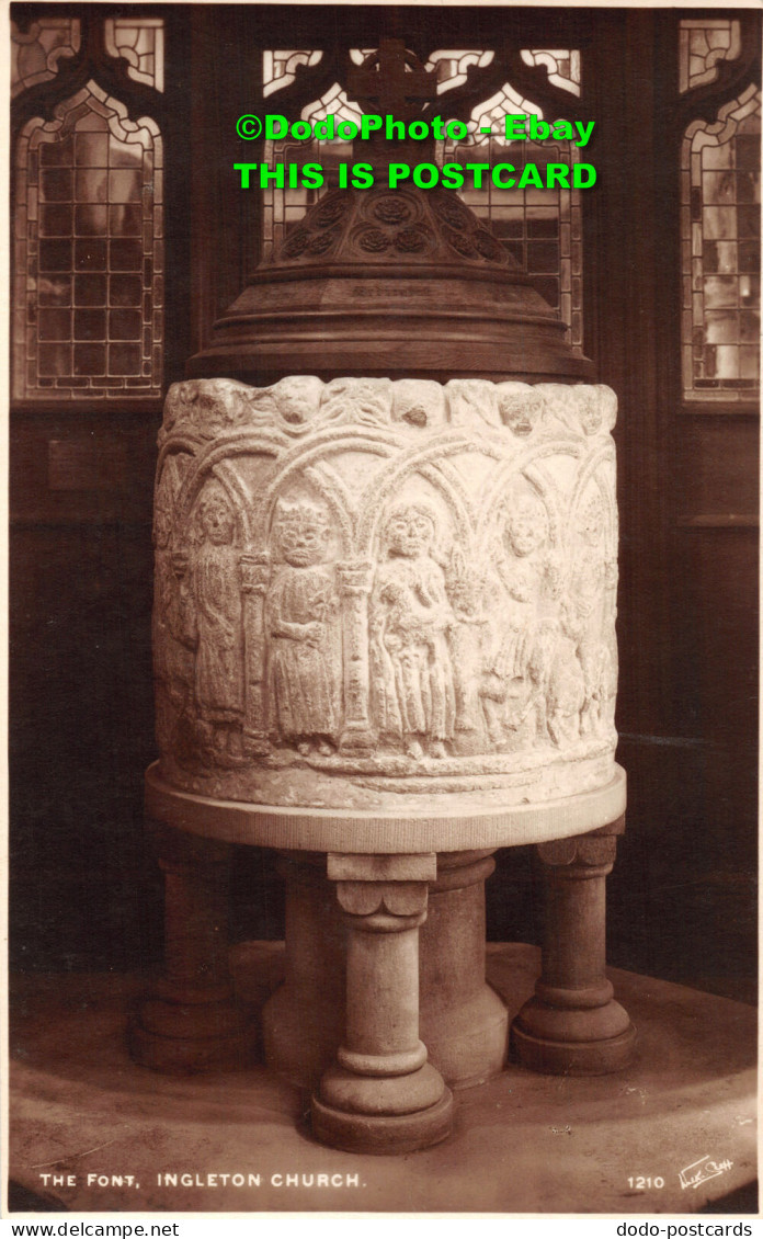 R408241 Ingleton Church. The Font. Walter Scott. RP - World