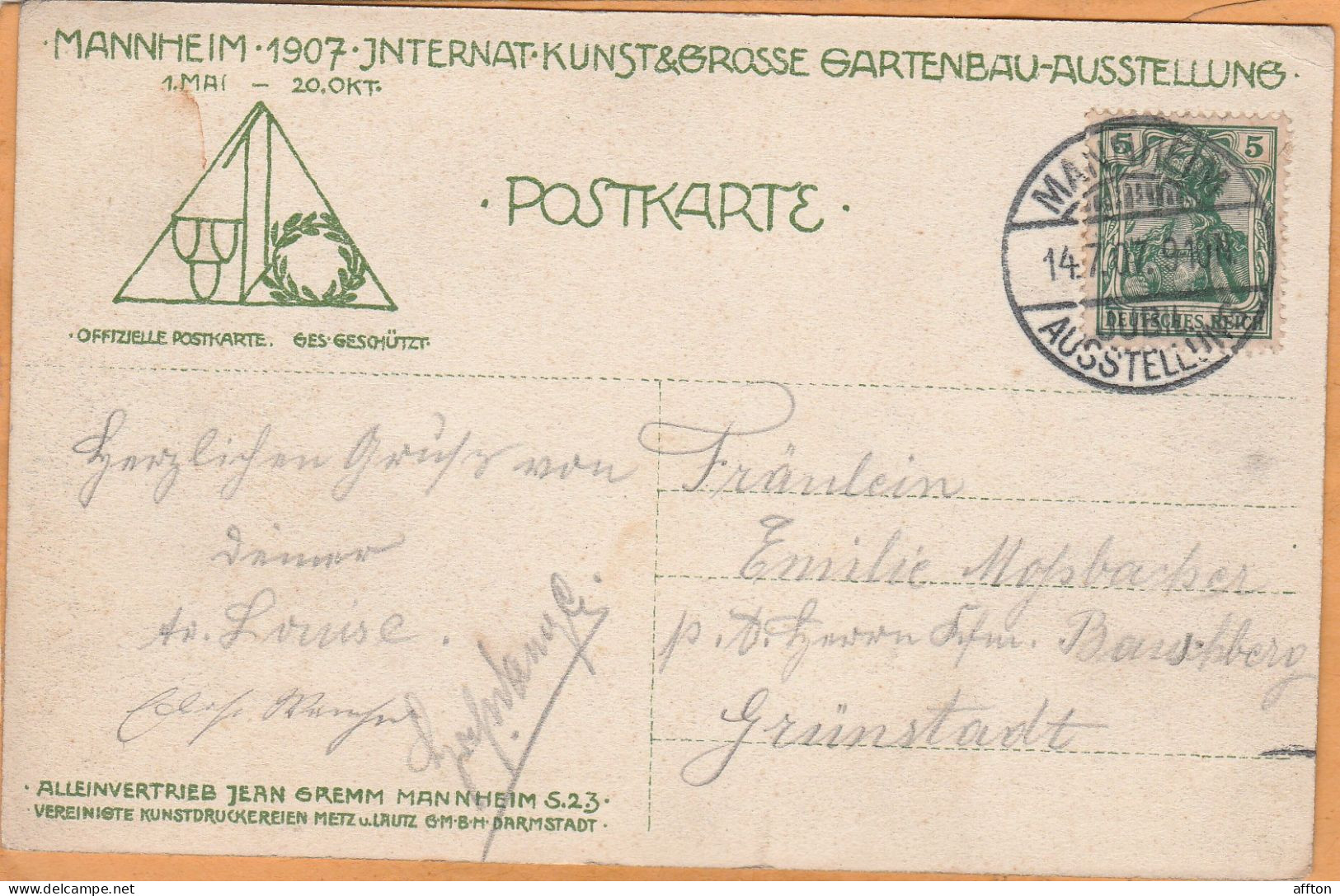 Mannheim Ausstellung Germany 1907 Postcard - Mannheim