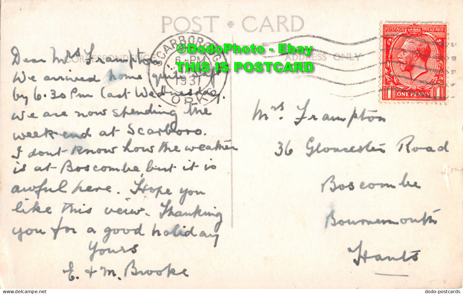 R408256 Scarborough Castle. Postcard. 1931 - World