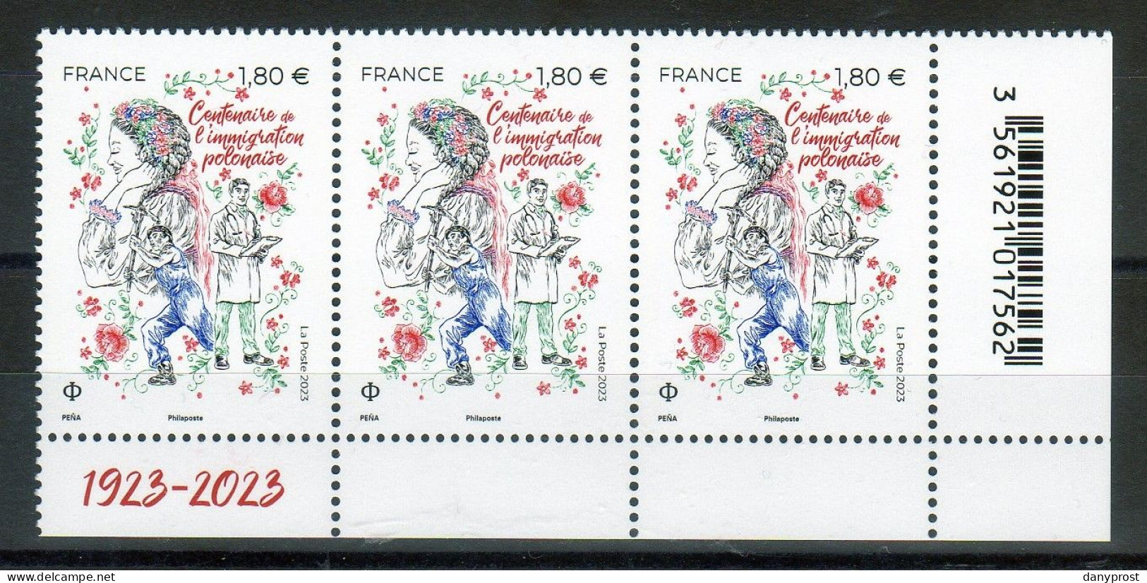 2023 Issu Bloc Feuillet - BANDE DE  De 3ex à 1.80 € L'unité "Cent Ans Immigration Polonaise" MARGE DATE -1923.2023-neuf - Unused Stamps