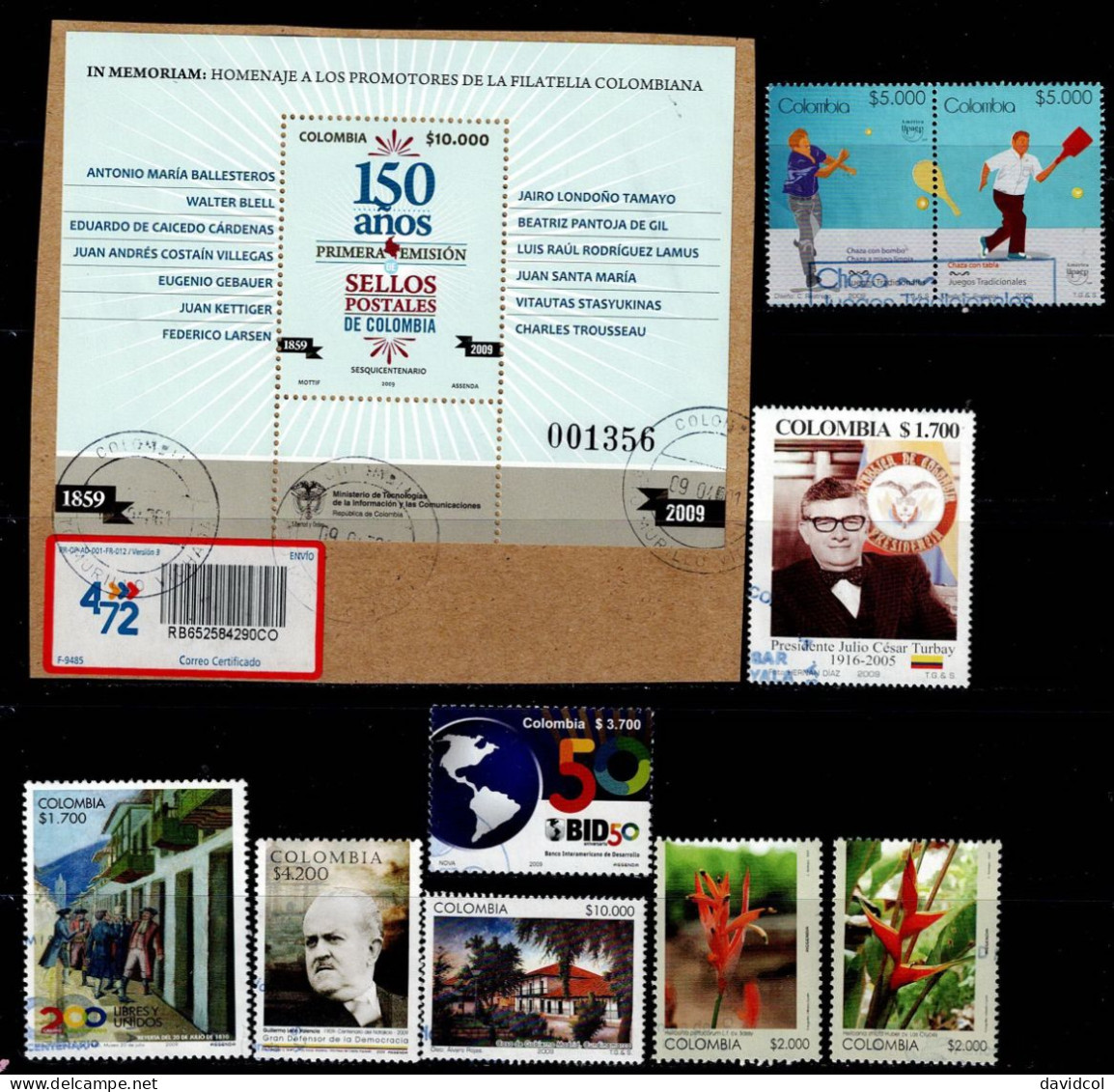 0161AB-COLOMBIA-2009-HCV - USED POSTAL WITH SCARCES-2 COMPLETE SETS - Colombia