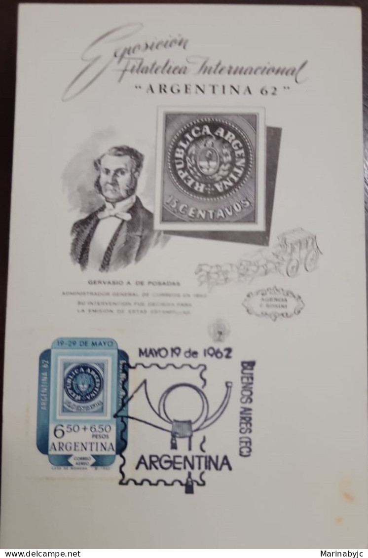 D)1962, ARGENTINA, FIRST DAY COVER, ISSUE, INTERNATIONAL PHILATELIC EXHIBITION "ARGENTINA'62", 15 CENTS OF 1862, GERVASI - Otros & Sin Clasificación