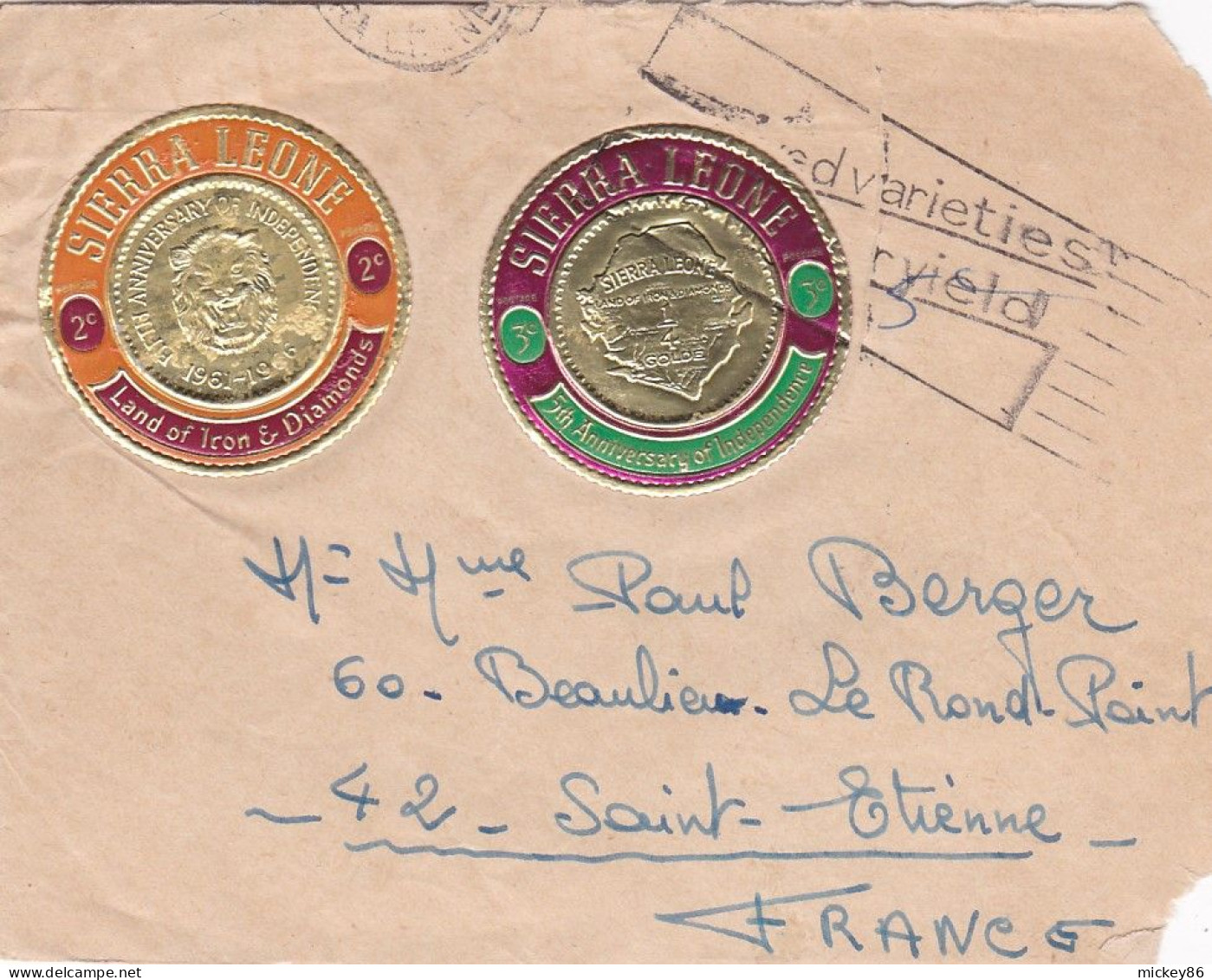 SIERRA LEONE -1966 - Devant De Lettre Destinée à St ETIENNE-42 (France )..beaux Timbres OR-GOLD  Sur Lettre - Sierra Leone (1961-...)