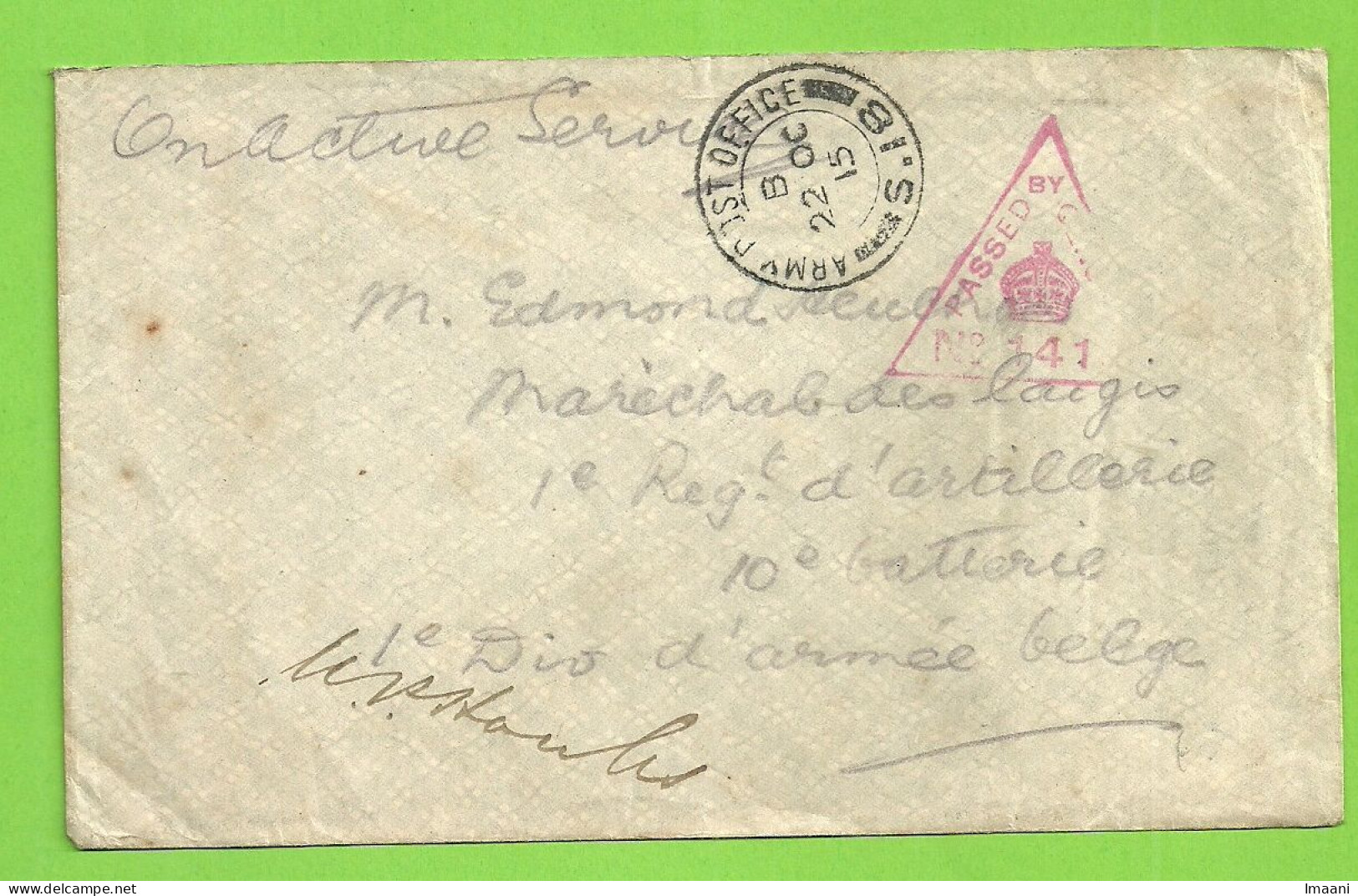 Brief Verzonden "Braine-le-comte" Stempel ARMY POST OFFICE Op 22/10/15 Naar "1°Div D'armee Belge"   (3643) - Armée Belge