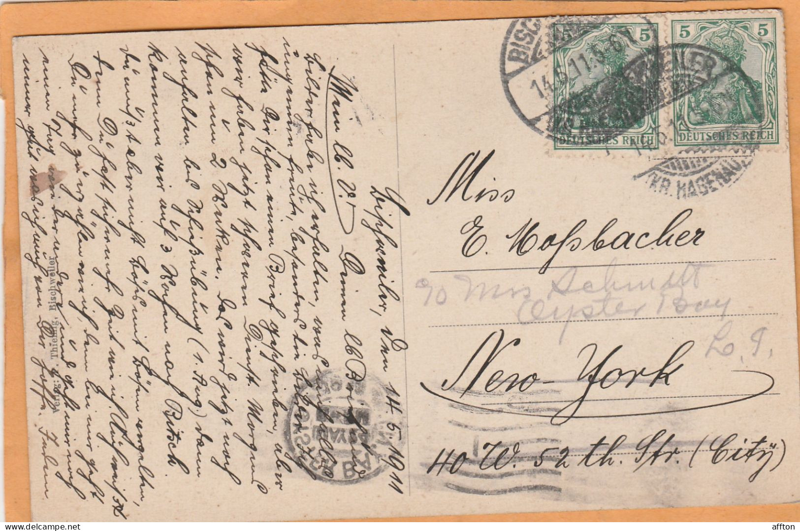 Bischwiller 1911 Postcard Mailed To USA - Elsass