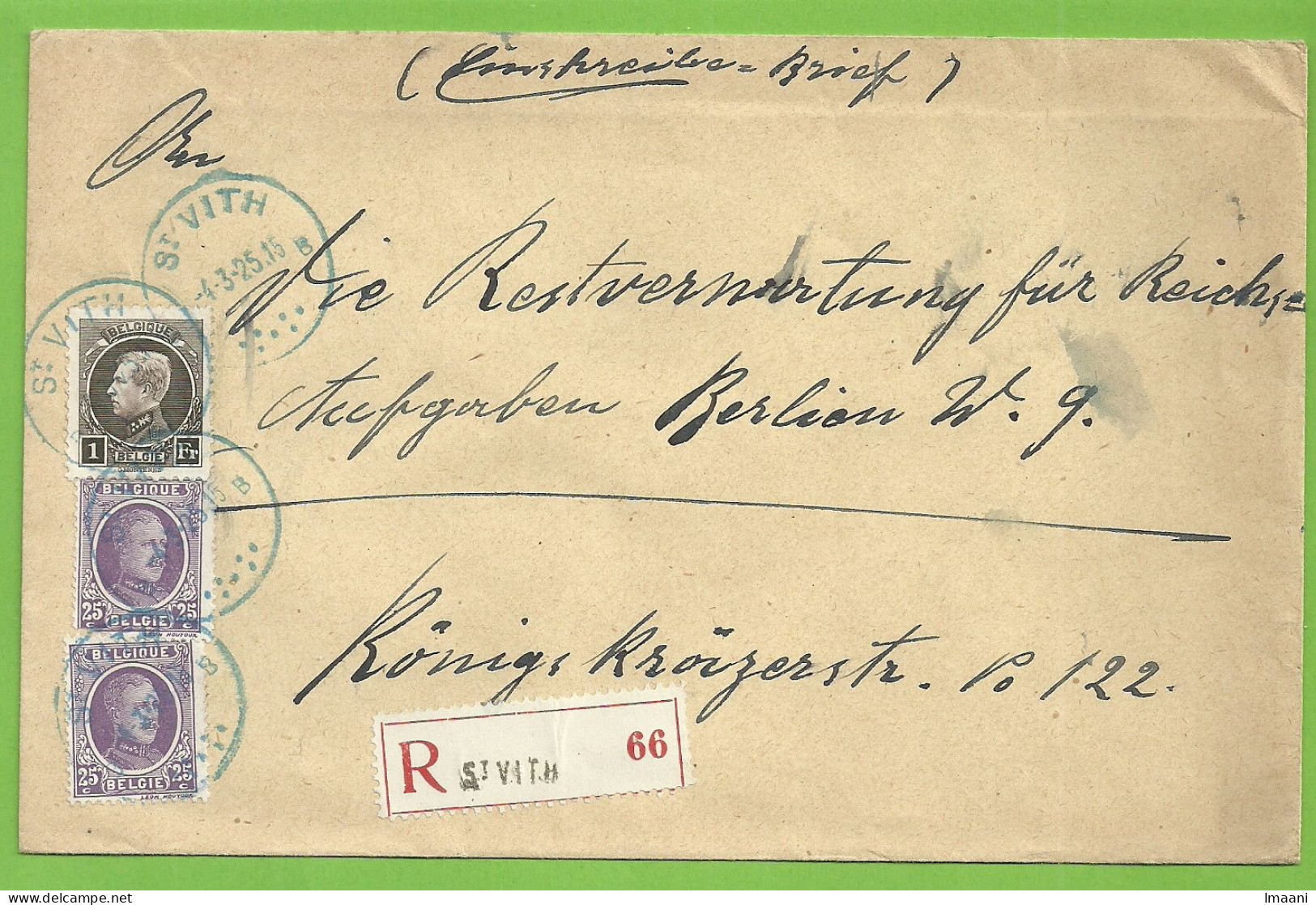 198+214 Op Brief Aangetekend Met BLAUWE !!! Stempel ST-VITH (Oostkanton - Canton De L'est)  (B1557 - OC55/105 Eupen & Malmédy