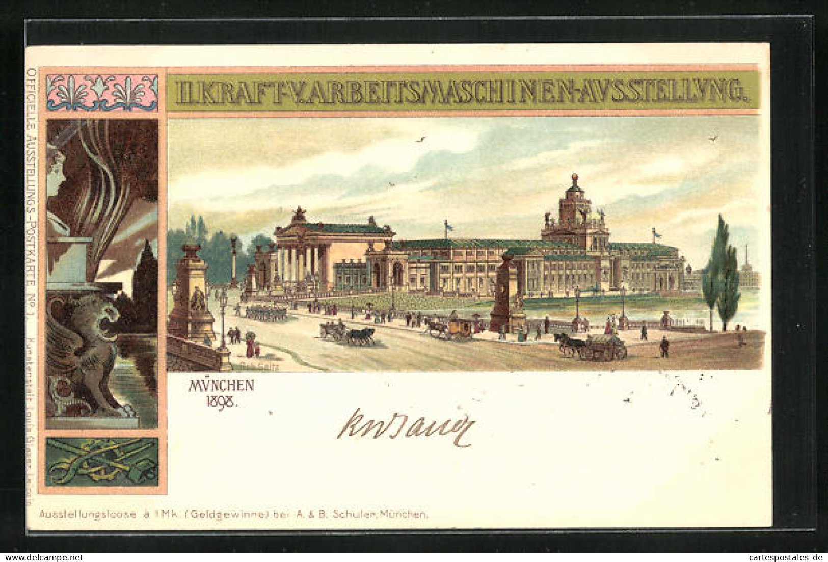 Künstler-Lithographie Rob. Seitz: München, II. Kraft- U. Arbeitsmaschinen-Ausstellung 1898  - Exhibitions
