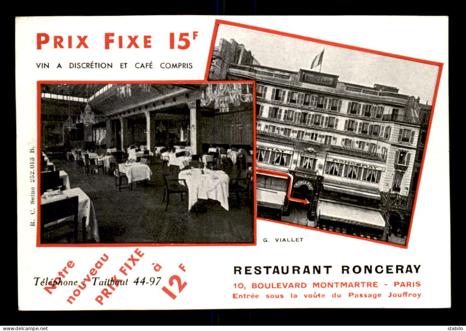 75 - PARIS 9EME - RESTAURANT RONCERAY, 10 BOULEVARD MONTMARTRE - Distretto: 09