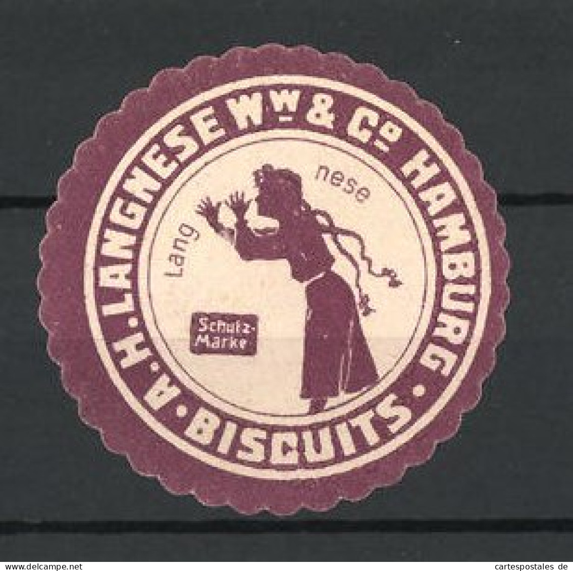 Reklamemarke Langnese Biscuits, A. H. Langnese Ww. & Co., Hamburg, Mädchen Schneidet Eine Grimasse  - Cinderellas