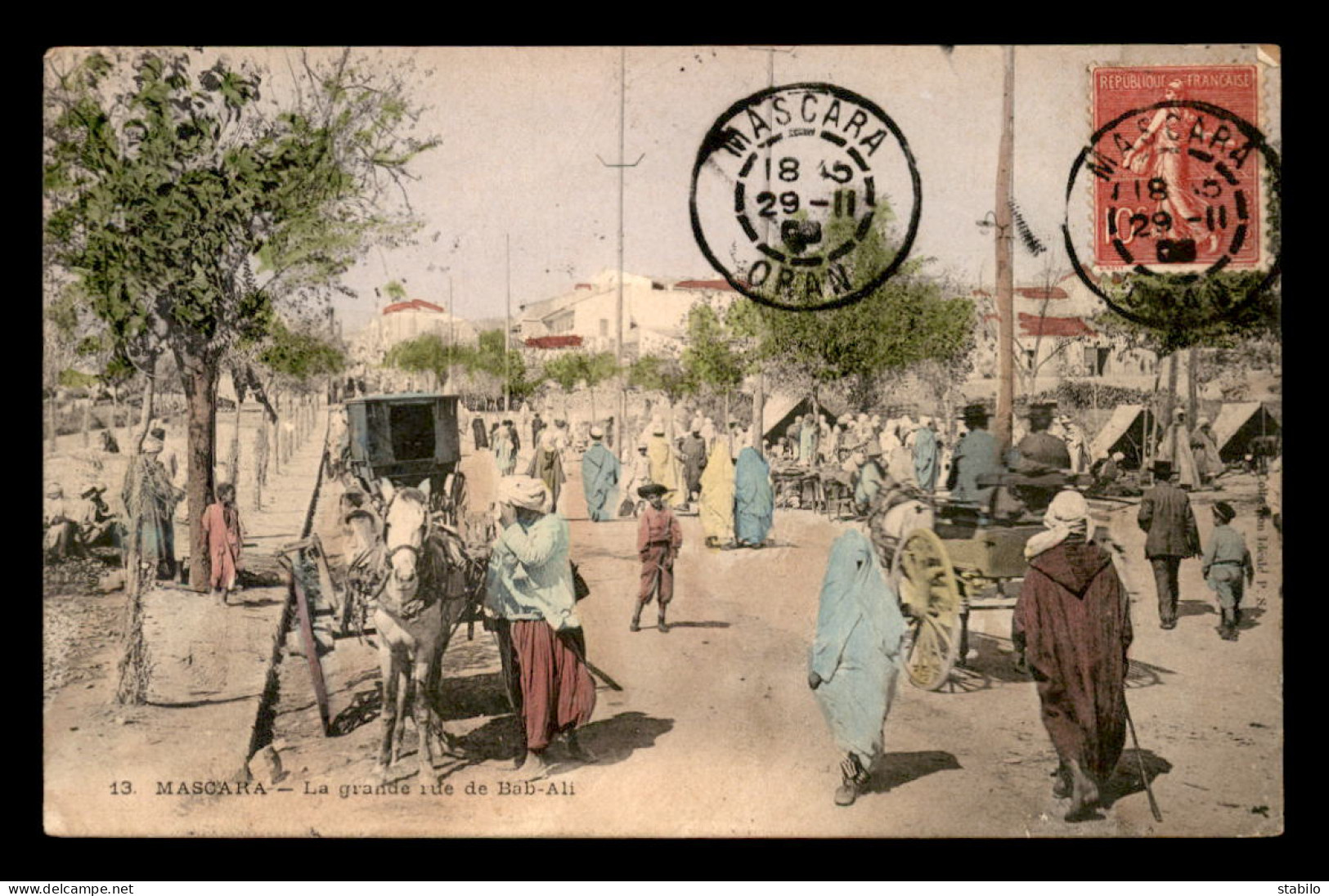 ALGERIE - MASCARA - LA GRANDE RUE DE BAB-ALI - CARTE COLORISEE - Autres & Non Classés