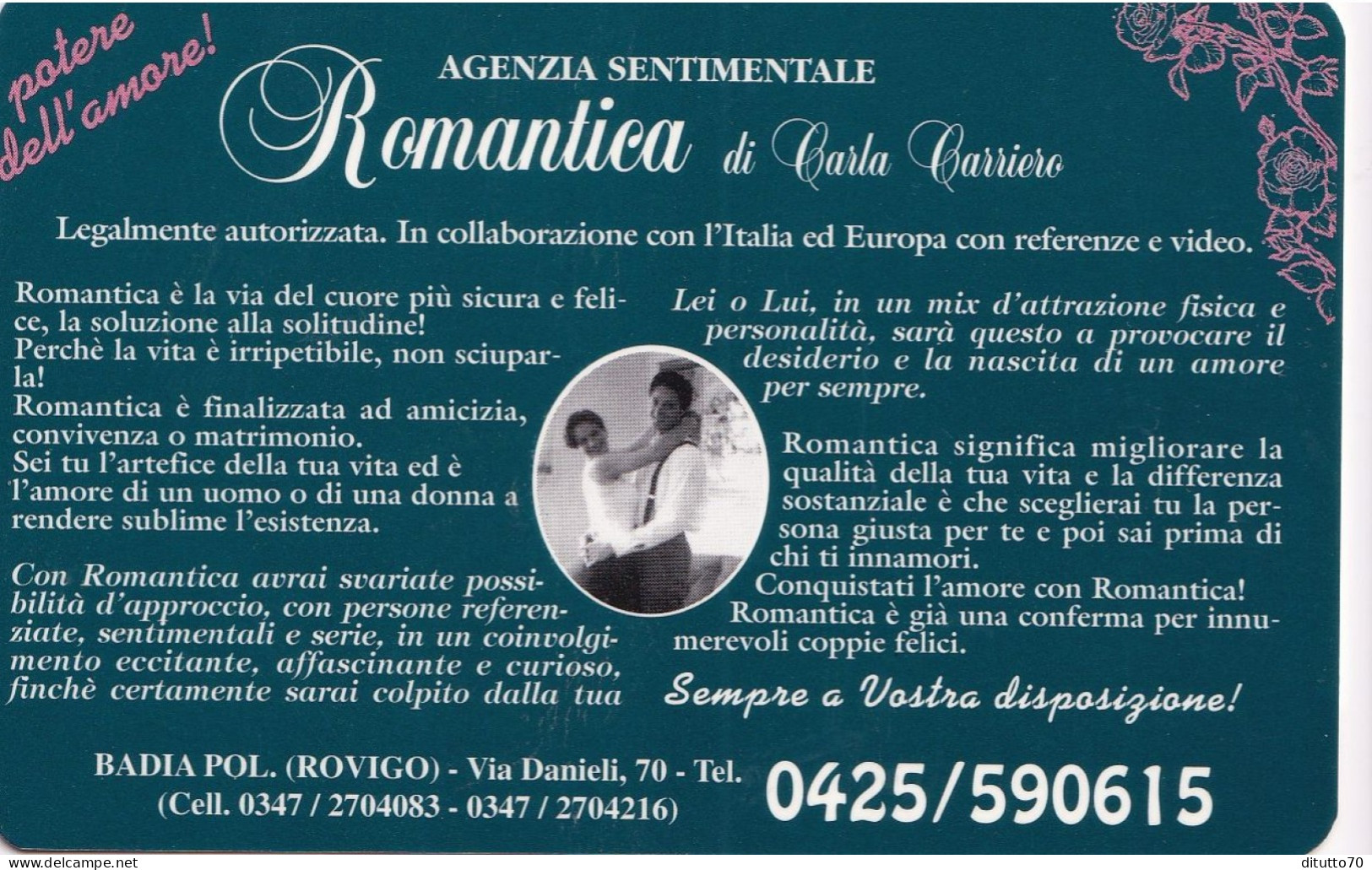 Calendarietto - Agenzia Sentimentale - Romantica - Badia Pol. Rovigo - Anno 1998 - Formato Piccolo : 1991-00