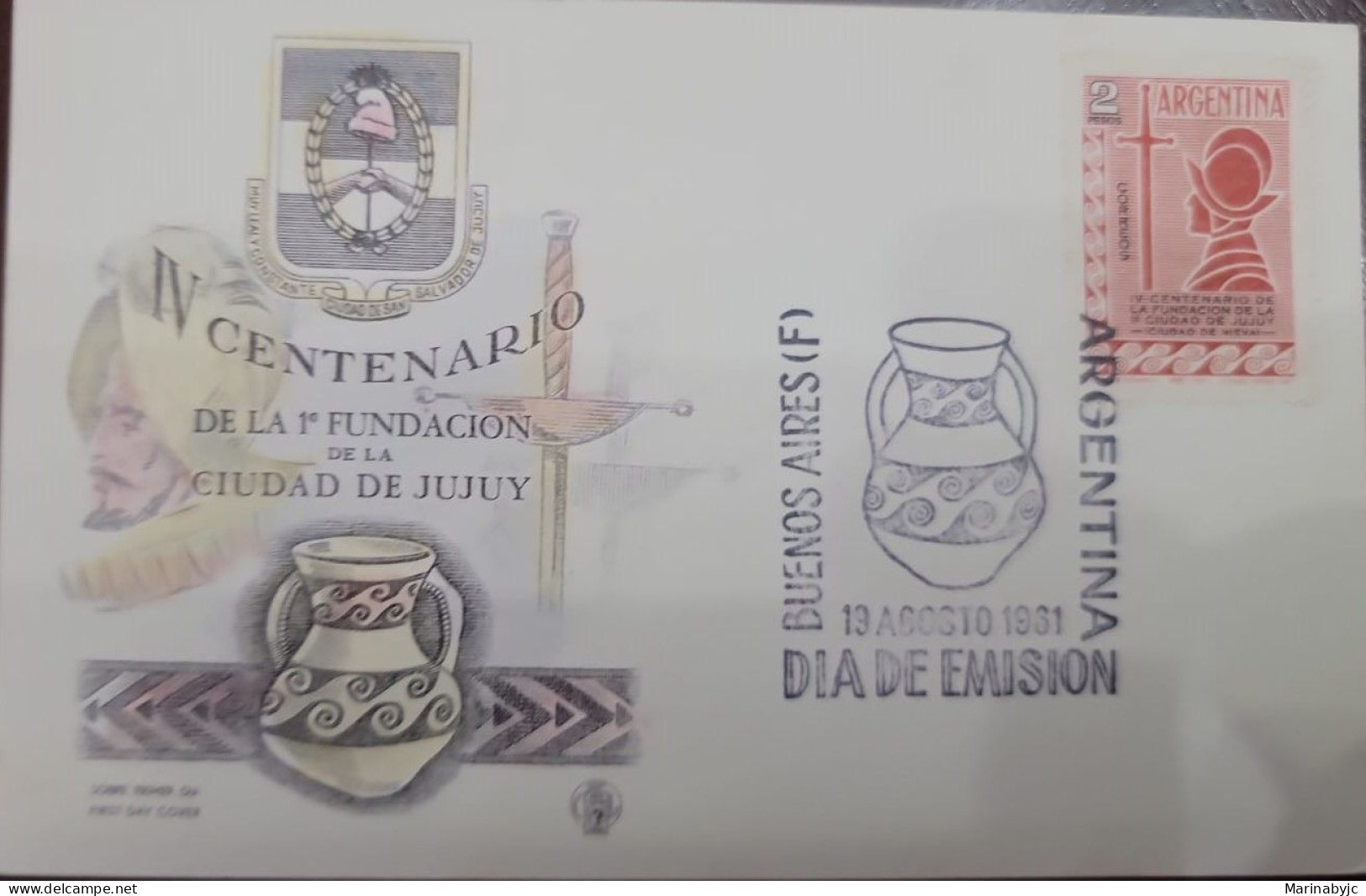 D)1961, ARGENTINA, FIRST DAY COVER, ISSUE, IV CENTENARY OF THE FOUNDATION OF THE CITY OF JUJUY, FDC - Other & Unclassified