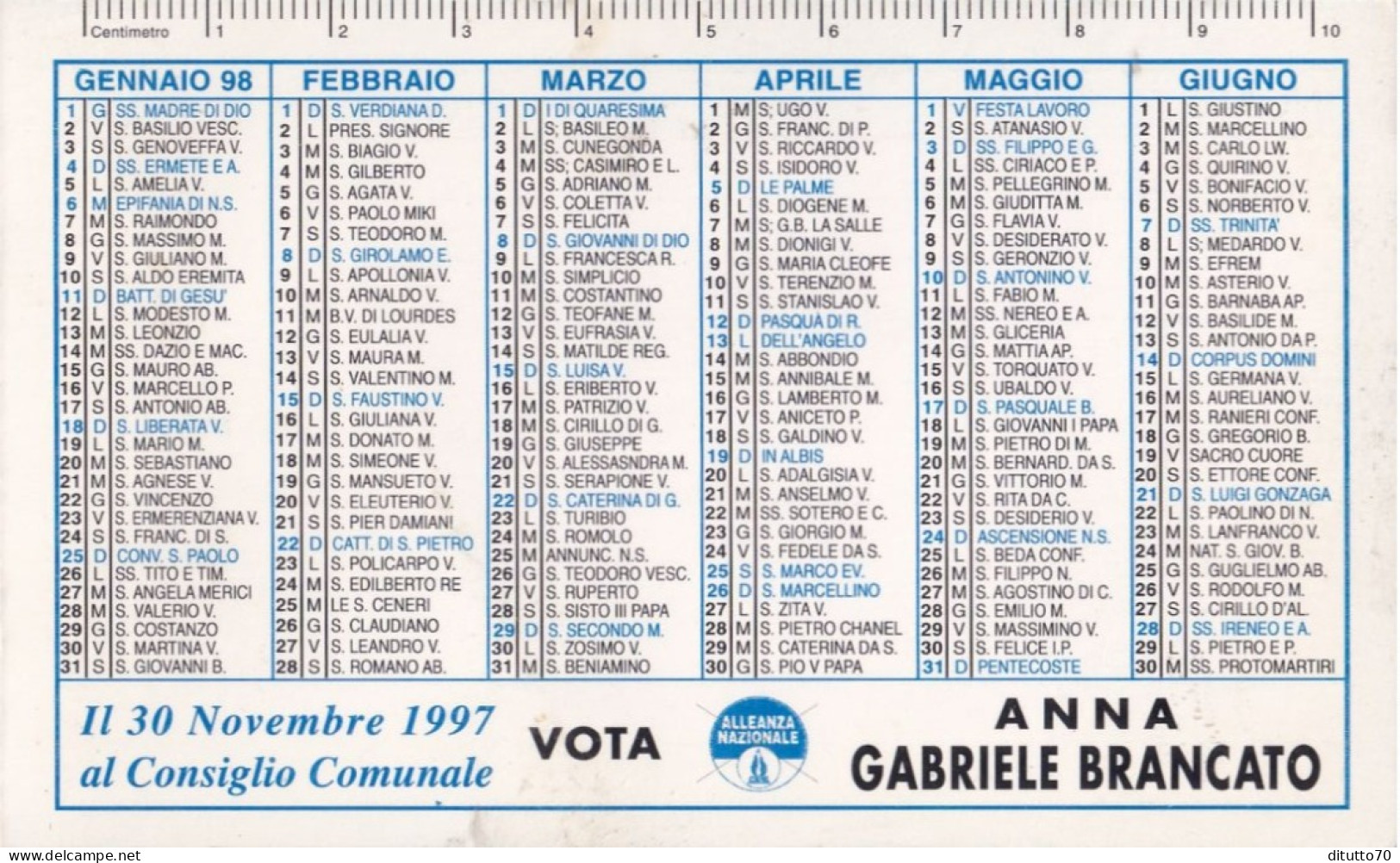 Calendarietto - Alleanza Nazionale - Anno 1998 - Petit Format : 1991-00