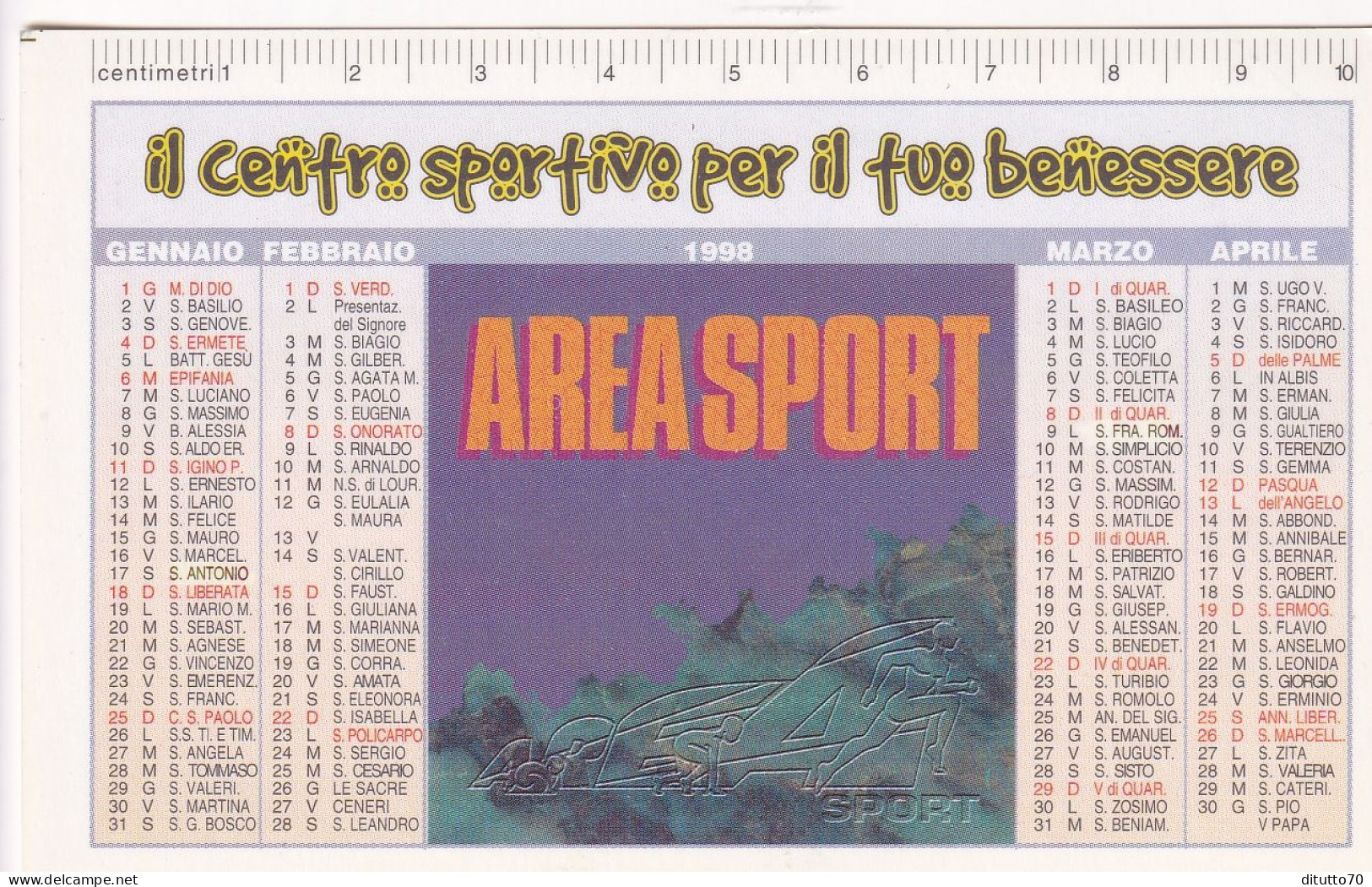 Calendarietto - Area Sport - Anno 1998 - Petit Format : 1991-00