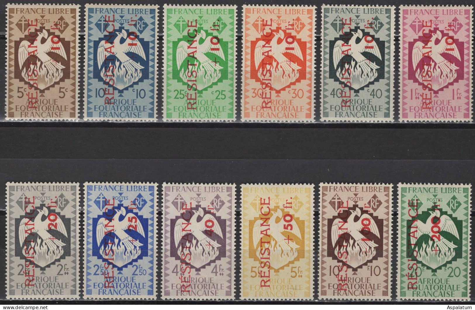 French Equatorial Africa - Set Of 12 - Resistance - Mi 216~227 - 1944 - Nuovi