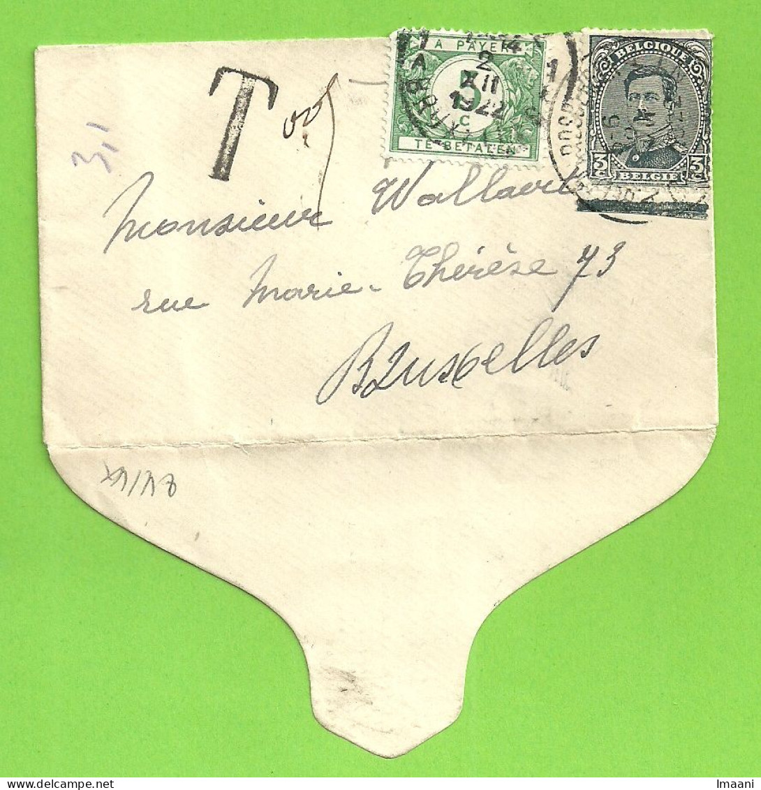 183 Op Carte-visite (naamkaartomslag) Stempel GEERAARDSBERGEN, Getaxeerd (taxe) TX 26 Stempel BRUXELLES (3681 - 1915-1920 Albert I