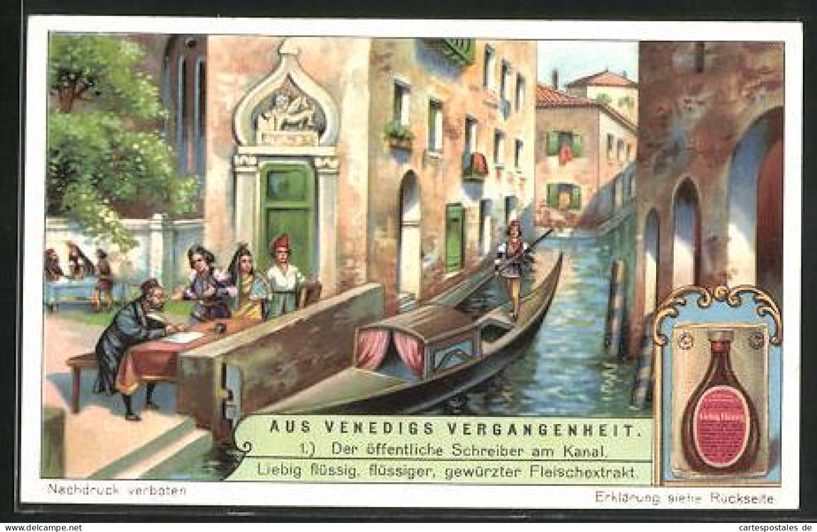Sammelbild Liebig, Serie: Aus Venedigs Vergangenheit, Bild 1, Der öffentliche Schreiber Am Kanal  - Liebig