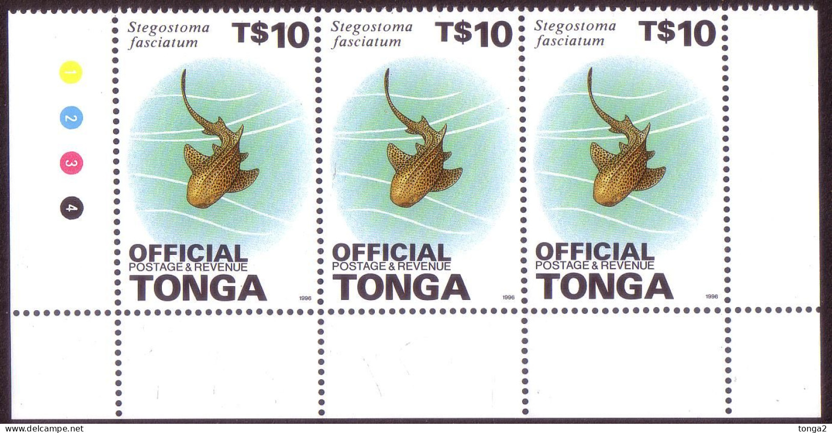 Tonga 1996  $10 High Value Shark Strip Of 3 MNH - Tonga (1970-...)