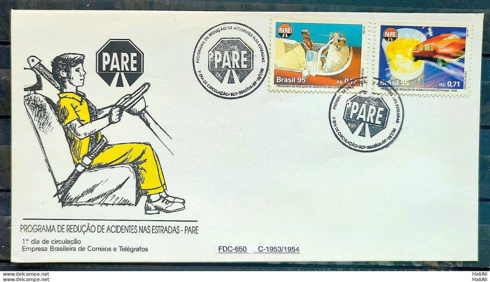 Envelope FDC 650 1995 Campaign Reduces Accidents Roads Traffic Safety Health Cbc Brasilia - FDC