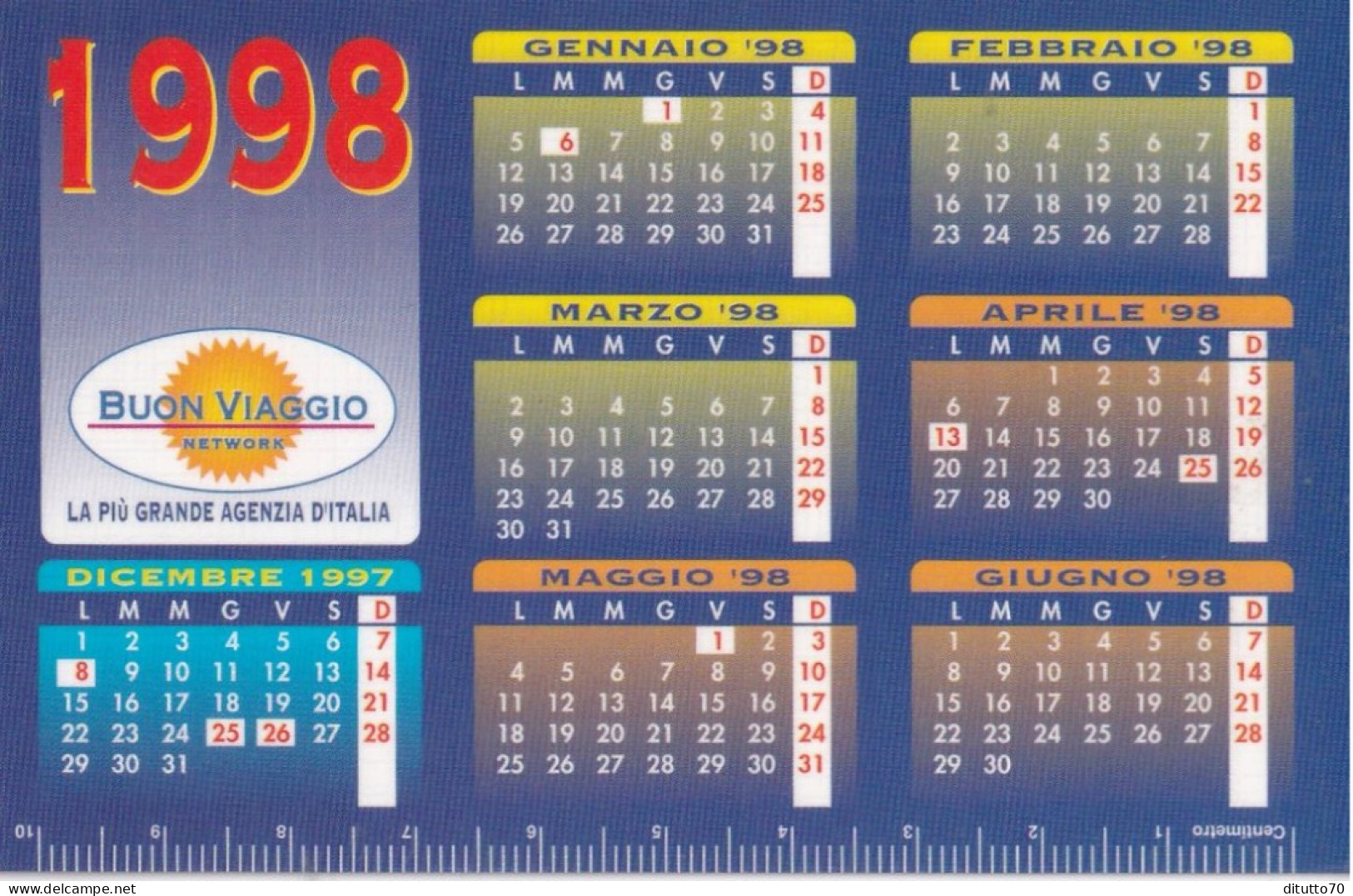 Calendarietto - Buon Viaggio - Network - Anno 1998 - Petit Format : 1991-00