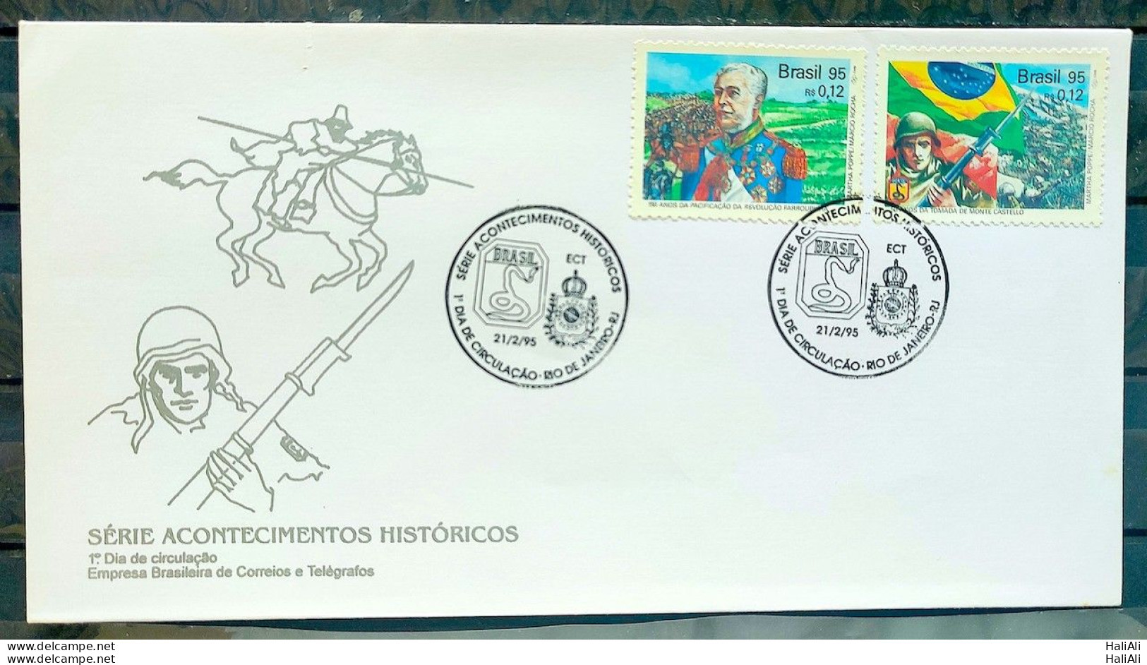 Envelope FDC 637 1995 Revolution Farroupilha Monte Castle Military Flag Horse CBC RJ - FDC