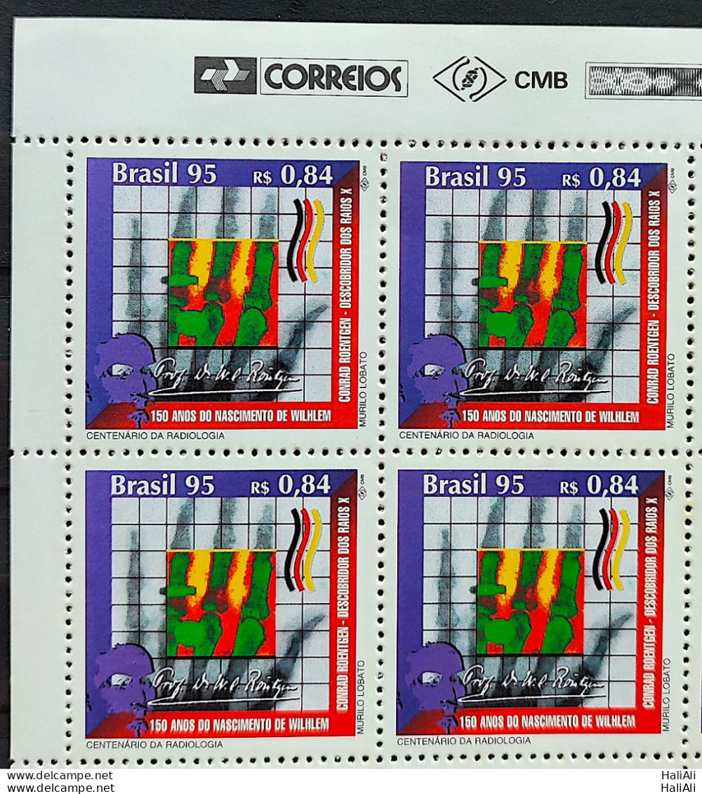 C 1967 Brazil Stamp Radiology Wilhlem Conrad Roentgen X Ray 1995 Block Of 4 Vignette Correios - Ungebraucht