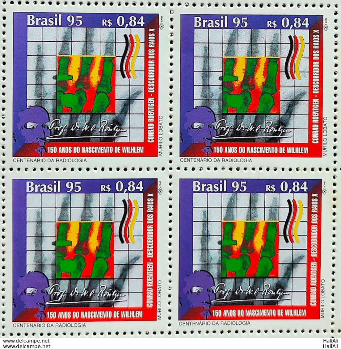 C 1967 Brazil Stamp Radiology Wilhlem Conrad Roentgen X Ray 1995 Block Of 4 - Ungebraucht