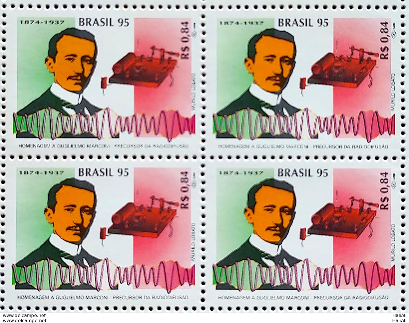 C 1941 Brazil Stamp Guglielmo Marconi Science Radiodifusion Communication Radio Italia 1995 Block Of 4 - Ungebraucht