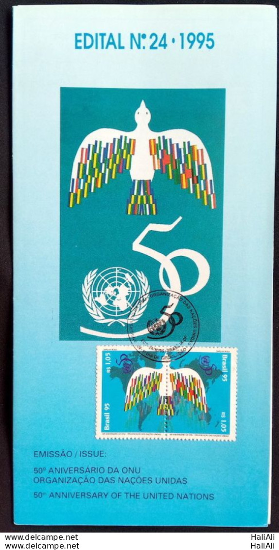 Brochure Brazil Edital 1995 24th Anniversary Of The UN With Stamp CBC DF Brasília - Lettres & Documents