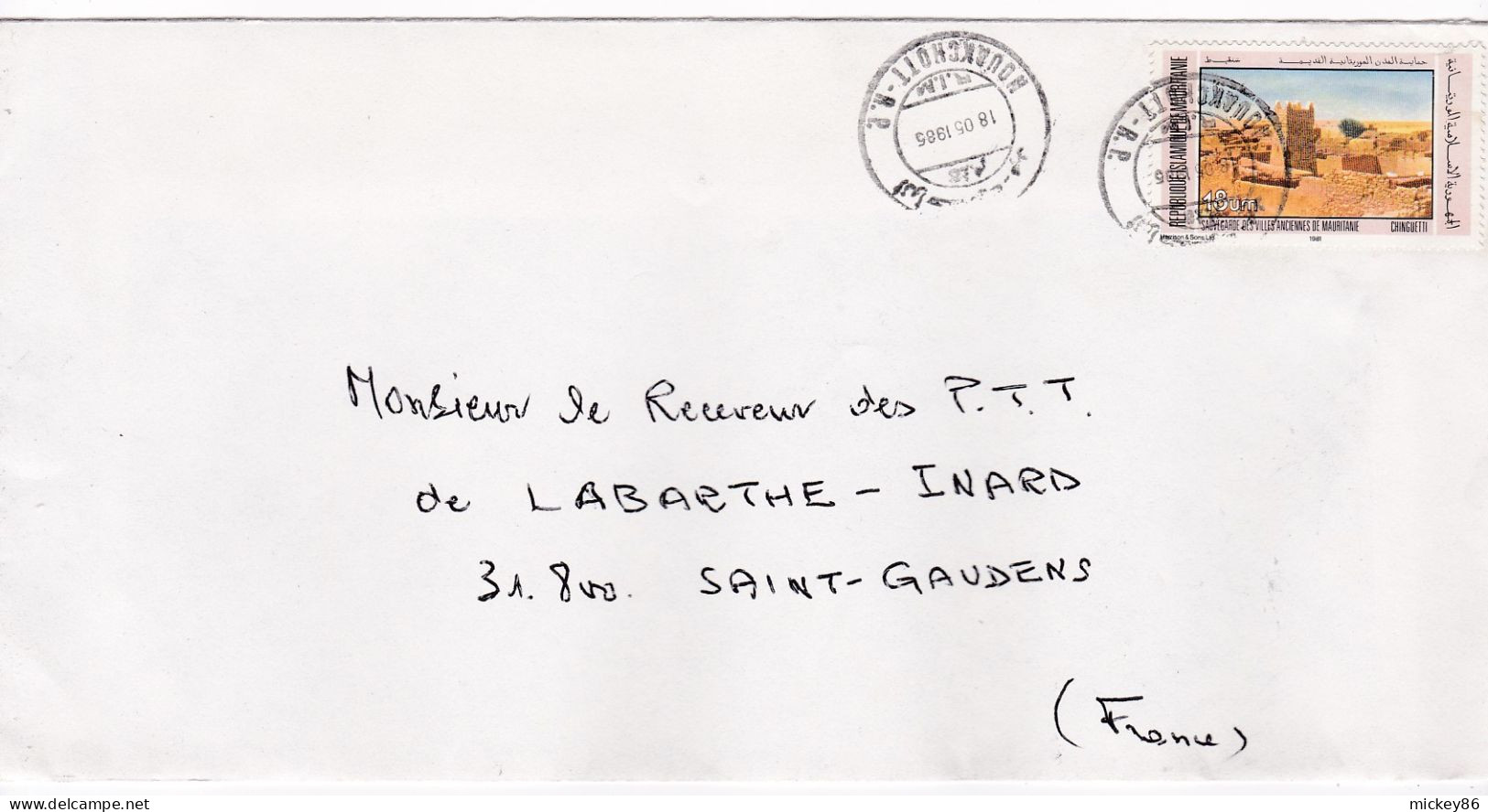 MAURITANIE -1985 - Lettre NOUAKCHOTT à St GAUDENS-31(France )..timbre CHINGUETTI  Seul Sur Lettre, Cachet - Mauritanie (1960-...)