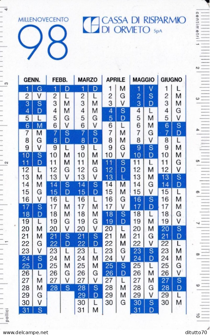 Calendarietto - Cassa Di Risparmiodi Orvieto - Anno 1998 - Petit Format : 1991-00