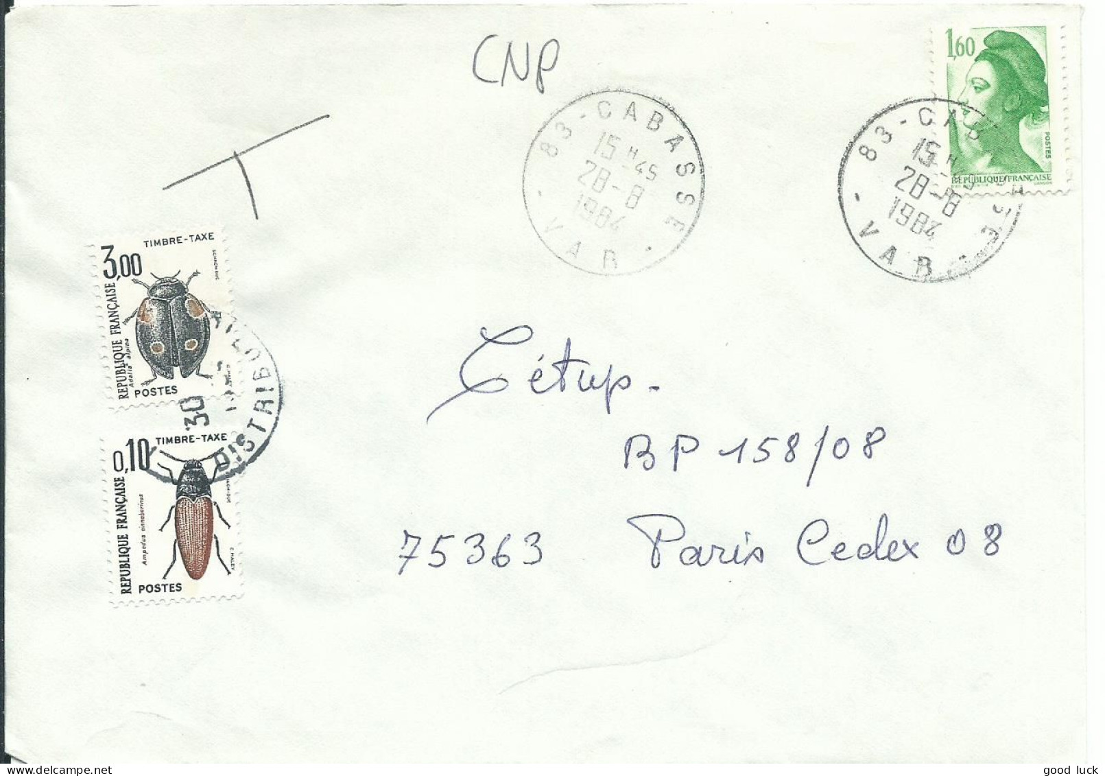 FRANCE LETTRE 1F60 CABASSE ( VAR ) POUR PARIS TAXEE 3F10 DE 1984  LETTRE COVER - 1960-.... Briefe & Dokumente