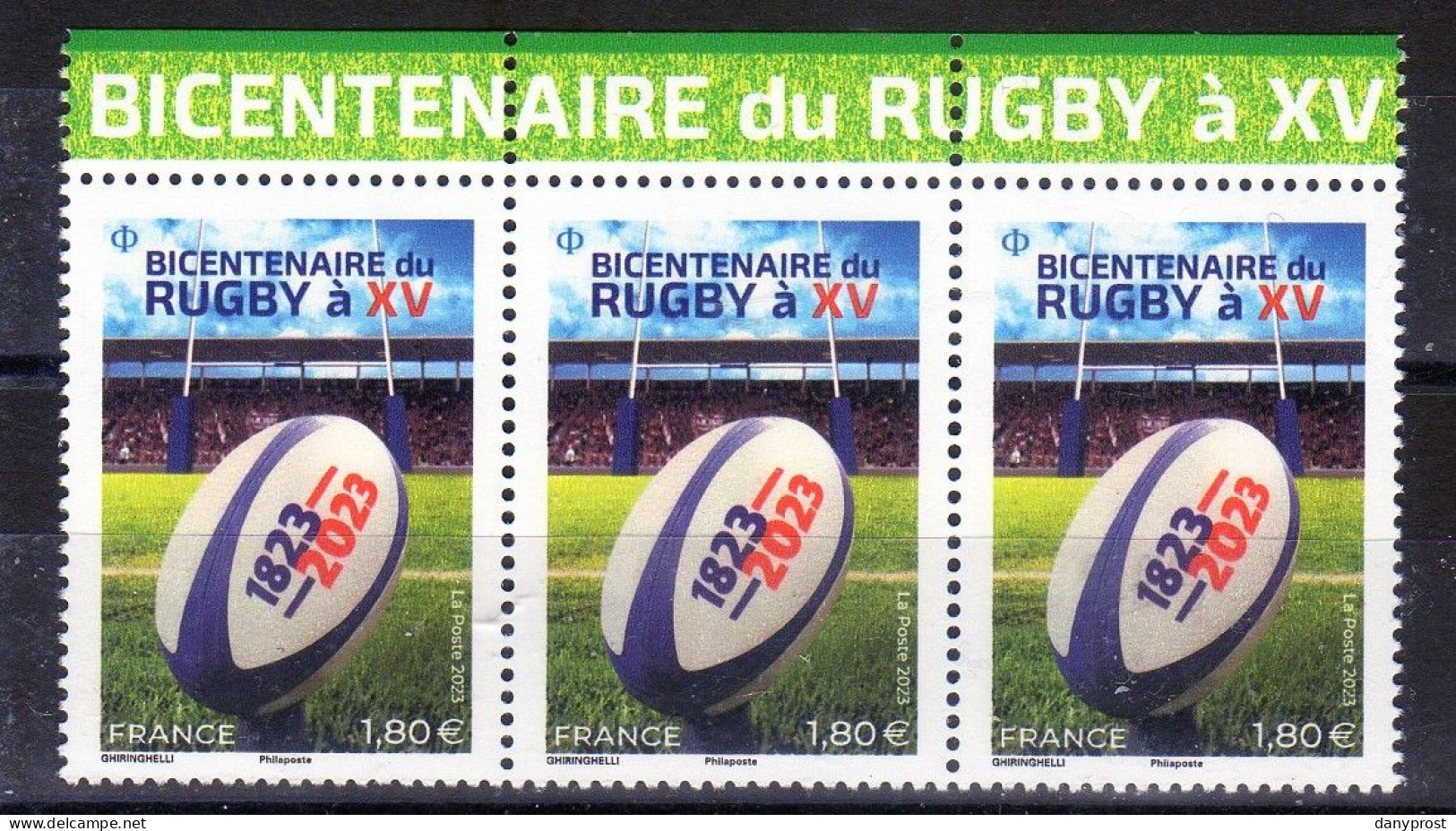 2023 - Haut - Titrée - BANDE De 3 Ex à 1.80 € L'unité  " BICENTENAIRE Du RUGBY à XV - 1823.2023 "-neuf** - Unused Stamps