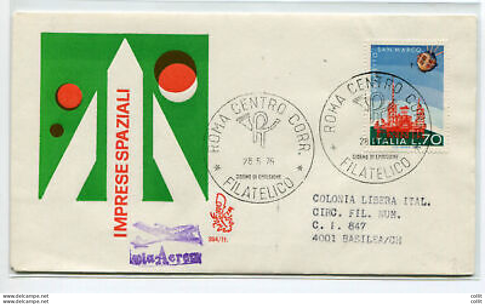 Italia FDC Venetia 1975 Imprese Spaziali  Viaggiata  Per L'estero - FDC