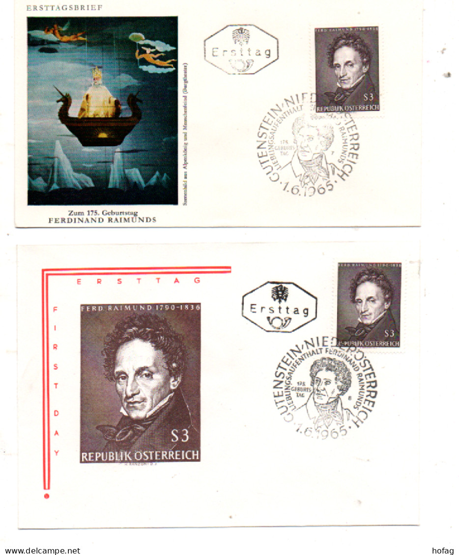 Österreich 1965 MiNr.: 1183 Raimund 2 Briefe; Austria FDC Scott:748 YT: 1019 Sg: 1446 - FDC