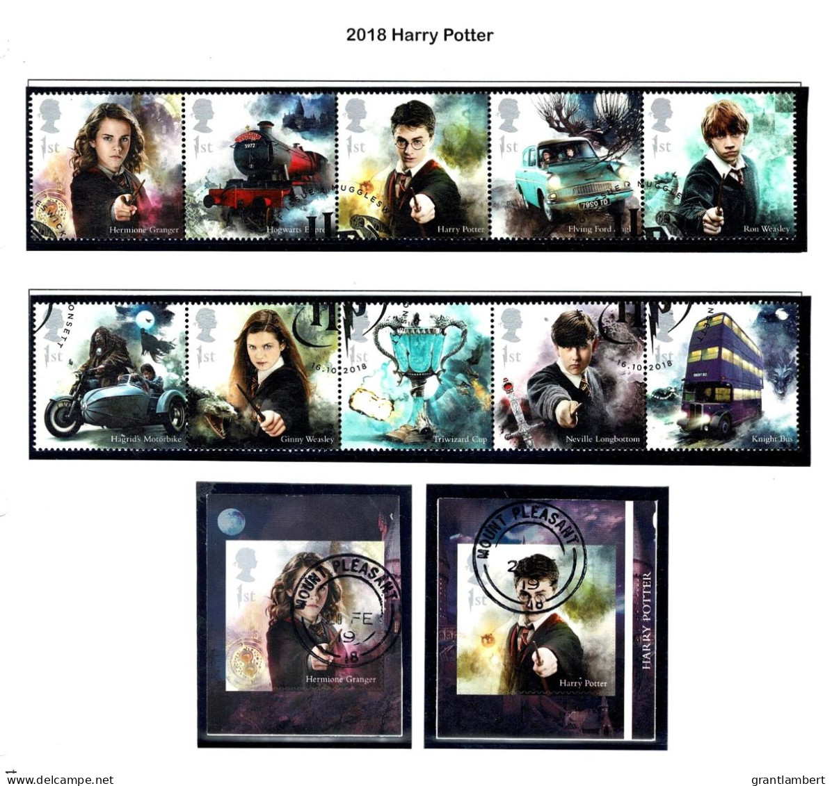 Great Britain 2018 Harry Potter  Set Of 10 + Self-adhesives Used - Usati