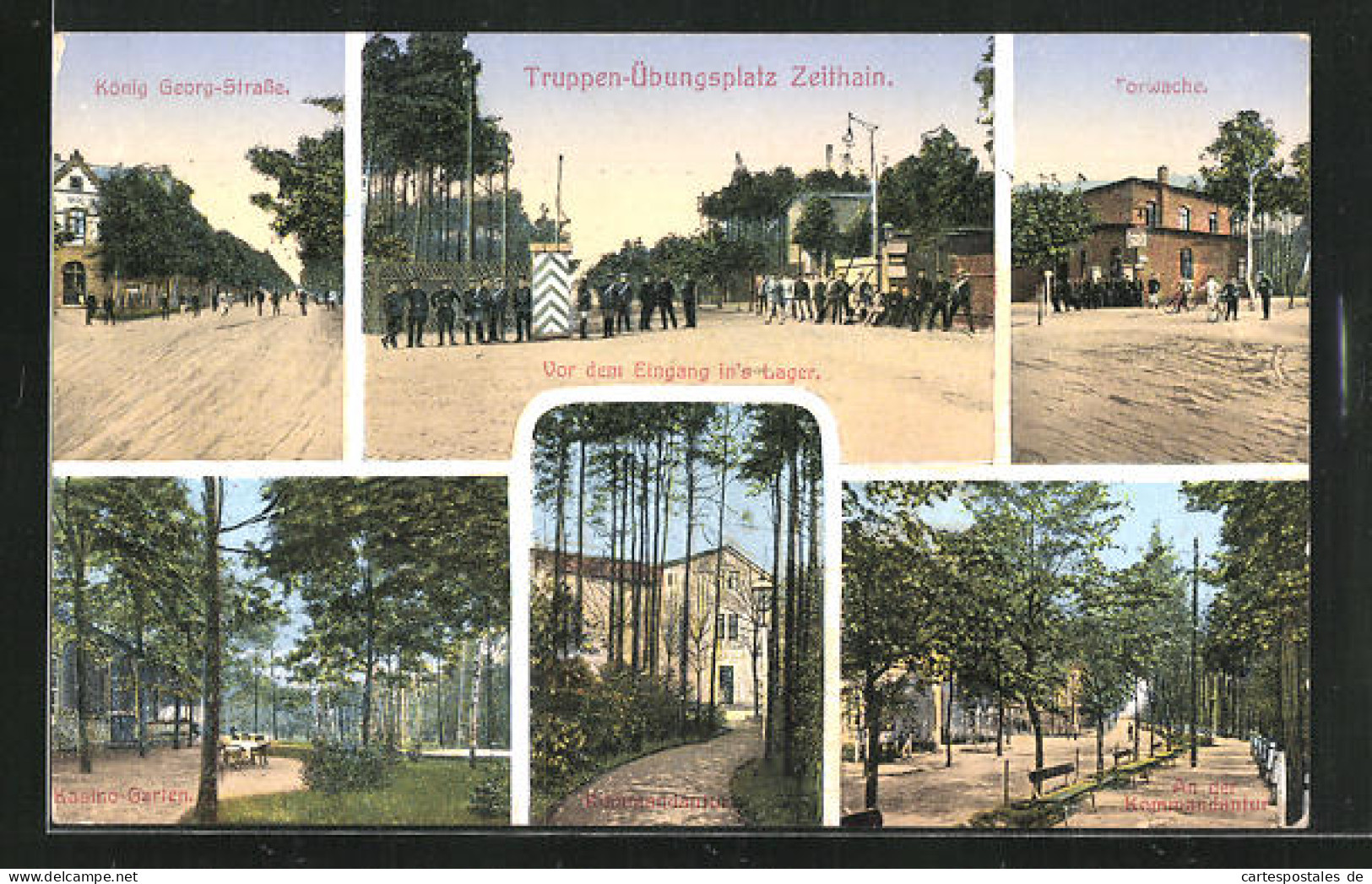 AK Zeithain, Truppenübungsplatz, Torwache, König Georg-Strasse, Eingangsbereich, Kasino-Garten  - Zeithain