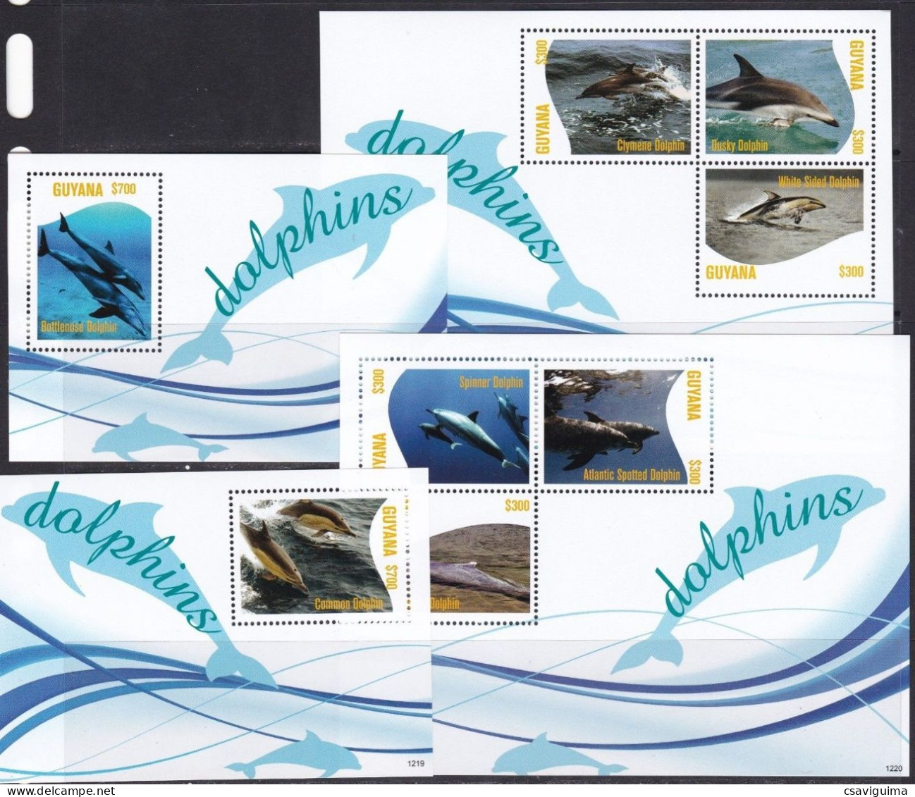 Guyana - 2012 - Dolphins - Yv (6238/40 + Bf 548) + ( 6241/43 + Bf 549) - Dolphins